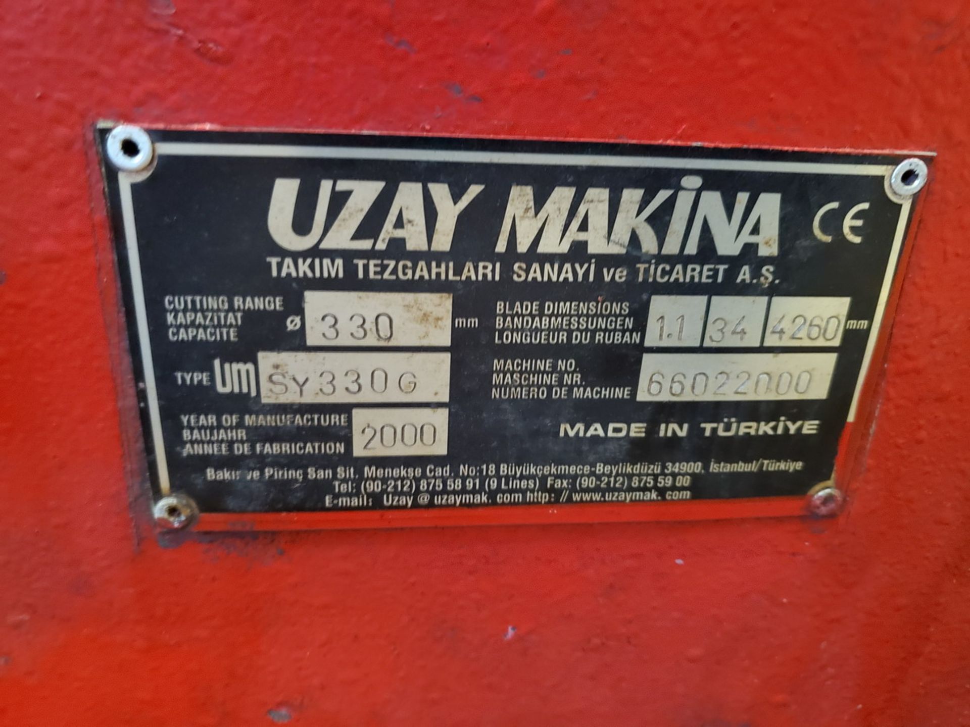 2000 Uzay Makina SY330G Circular Bandsaw Capacity: 330mm; W/ Foot Controller; W/ Controller; W/ ( - Image 9 of 9