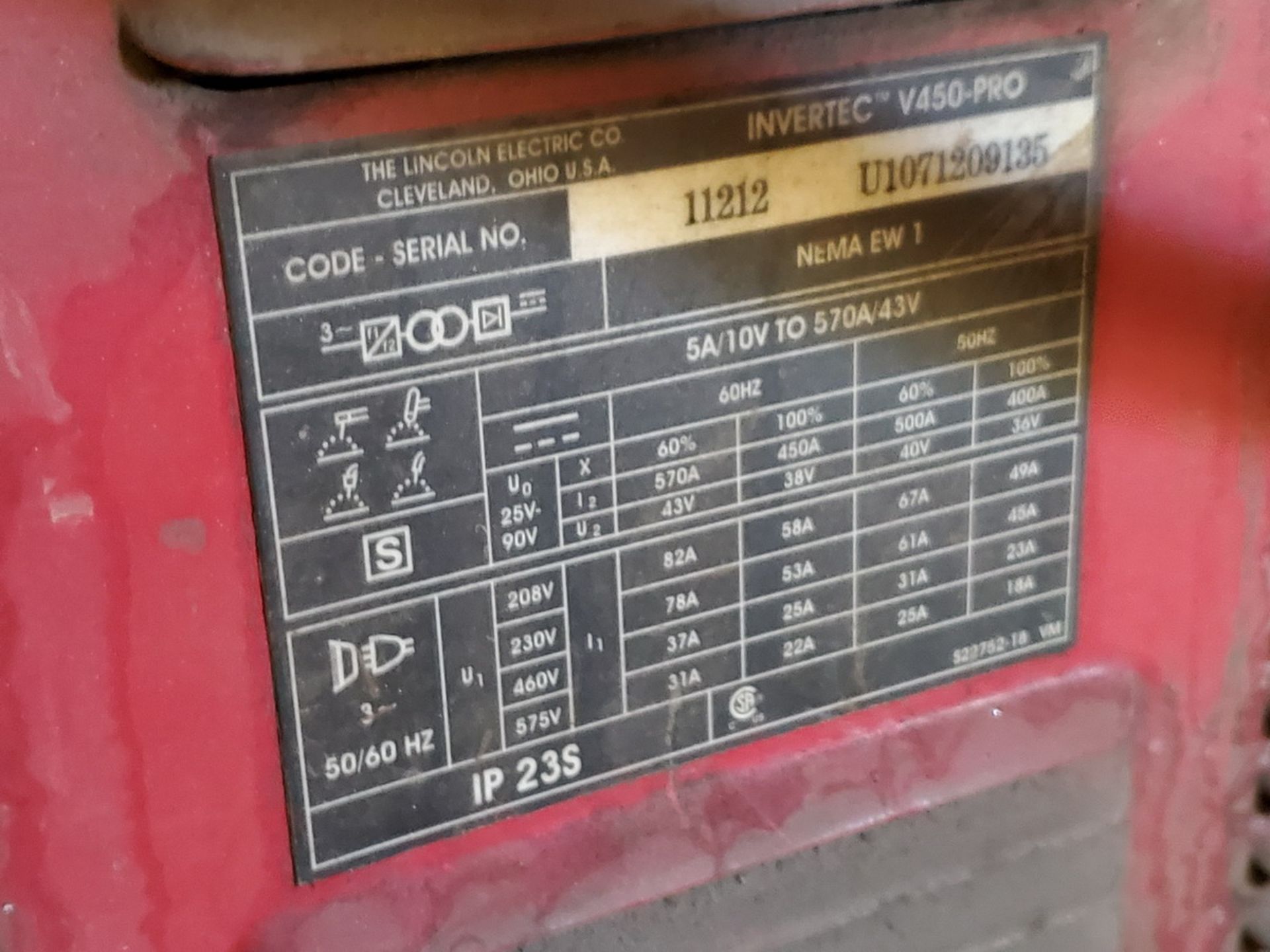 LE Invertec V450-Pro Multi-Processing Welder 208/230/460/575V, 50/60HZ, 3PH, 570A; W/ DH-10 Wire - Image 3 of 3