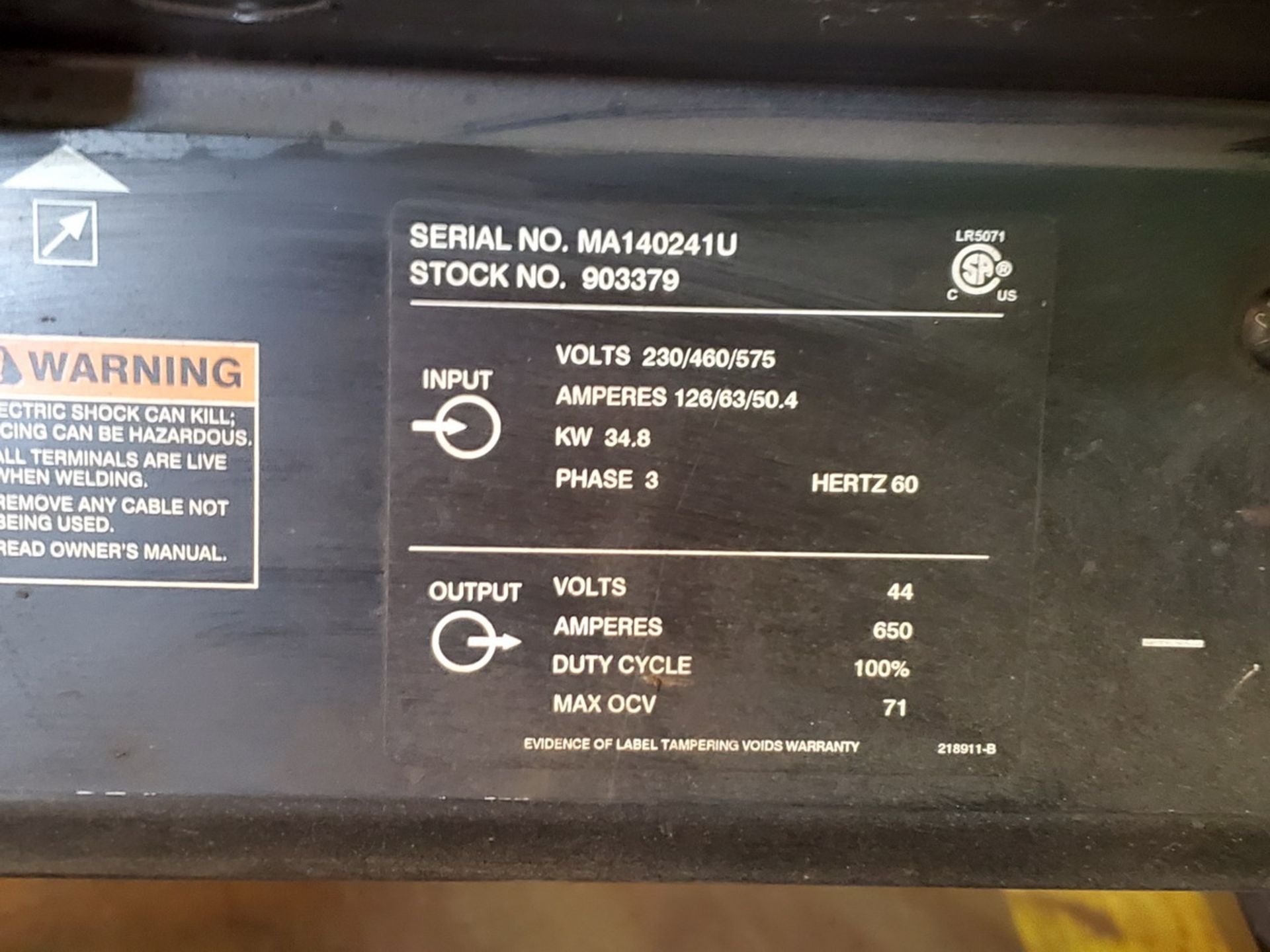 Miller Dimension 352 Multi-Processing Welder 230/460/575V, 126/63/50.4A, 34.8KW, 3PH, 60HZ; W/ 22A - Image 6 of 6