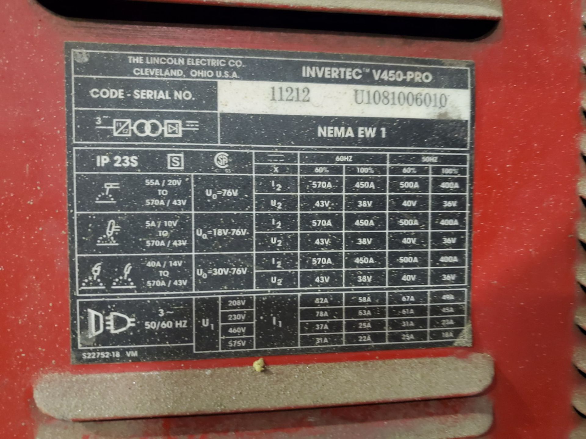 LE Invertec V450-Pro Multi-Processing Welder 208/230/460/575V, 50/60HZ, 3PH, 570A; W/ DH-10 Wire - Image 4 of 4