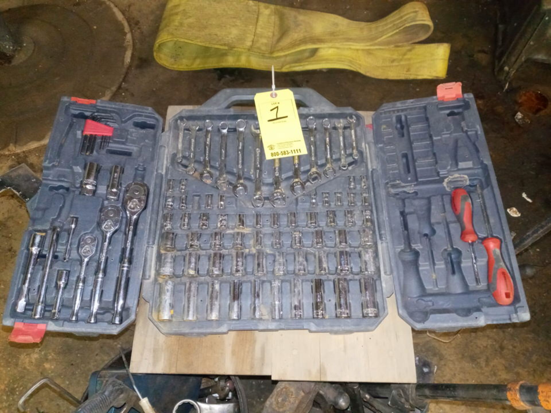 CRESENT TOOL SET AND 4 BUCKETS OF MISC. TOOLS TO INCLUDE SOCKETS, FILES WRENCHES AND SCREW DRIVERS