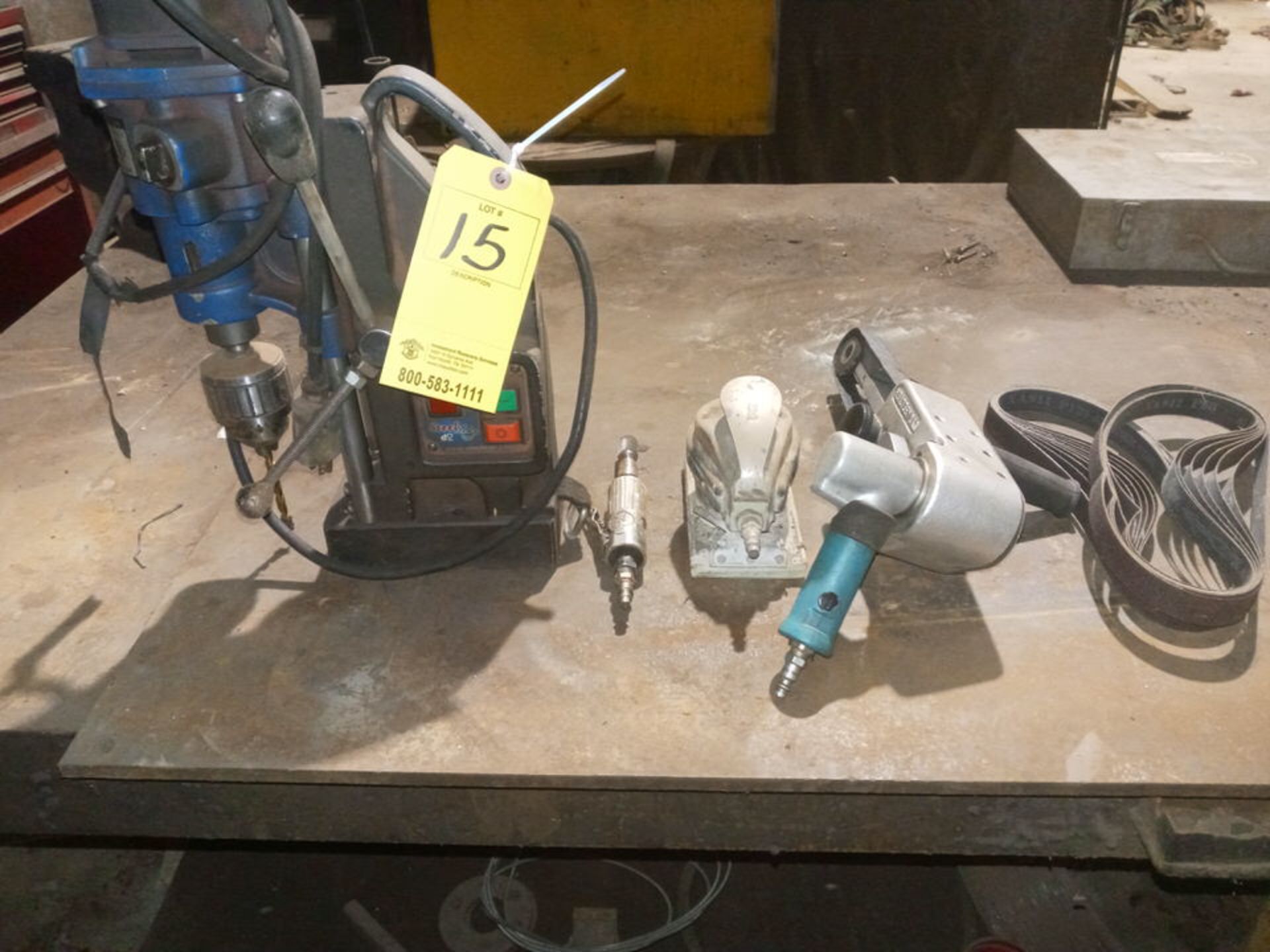 BENCH TOP DRILL PRESS AND AIR TOOL S TO INCLUDE GRINDER AND BELT SANDER