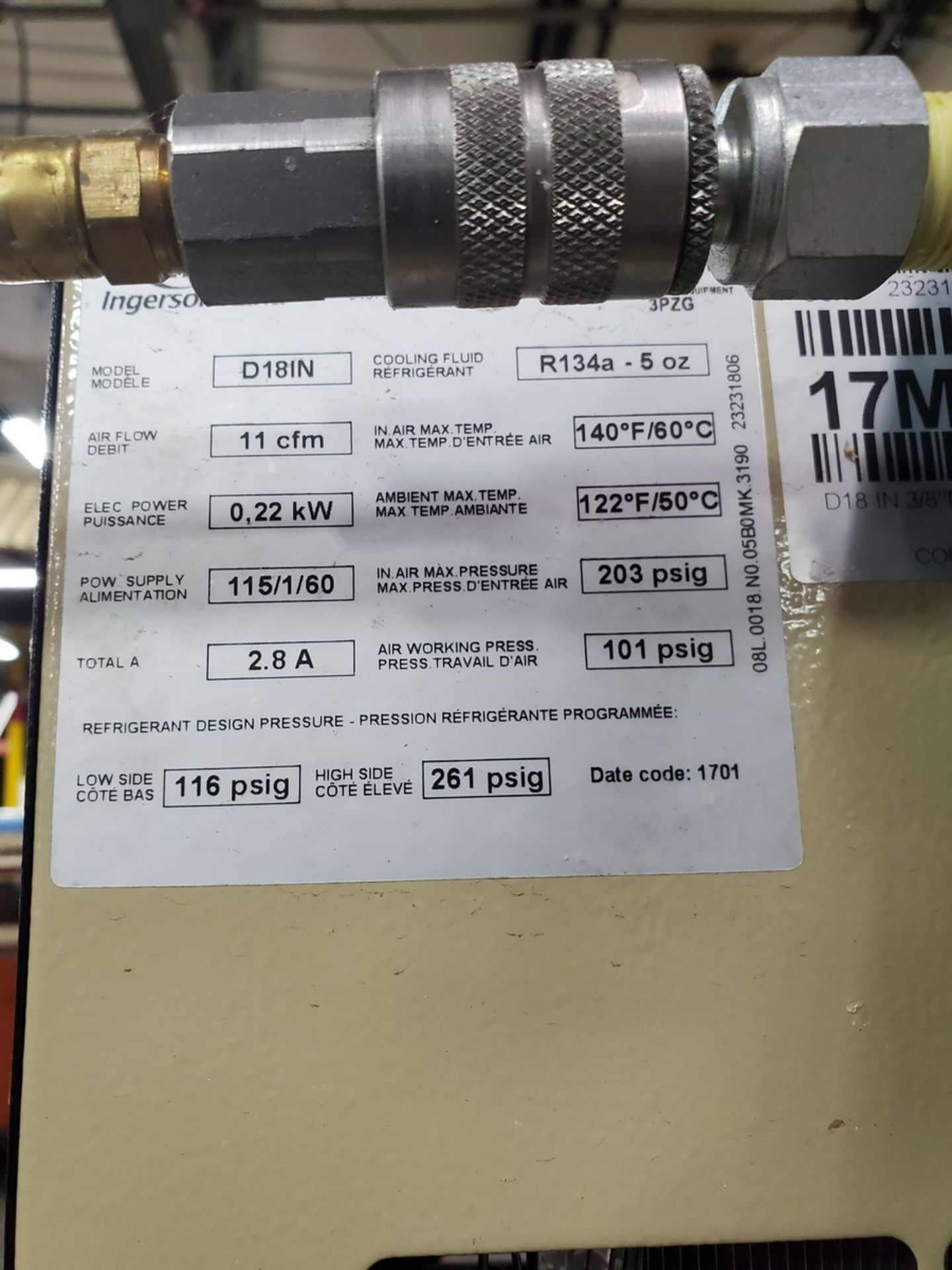 IR D18IN Air Dryer Max Temp: 140F/60C, 2.8A, 115V, 1PH, 60HZ, 11CFM - Image 6 of 6