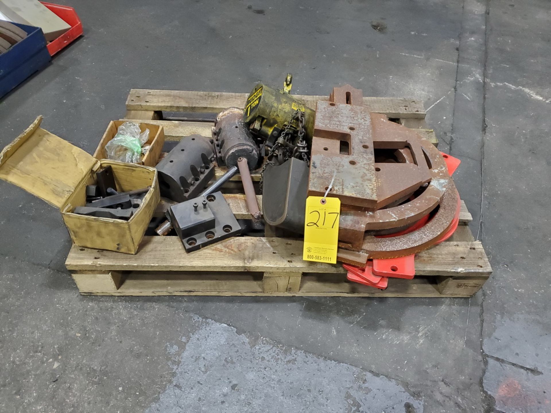 Assorted Material To Include But Not Limited To: 1 Ton Budgit Hoist, Tooling Blocks, etc.