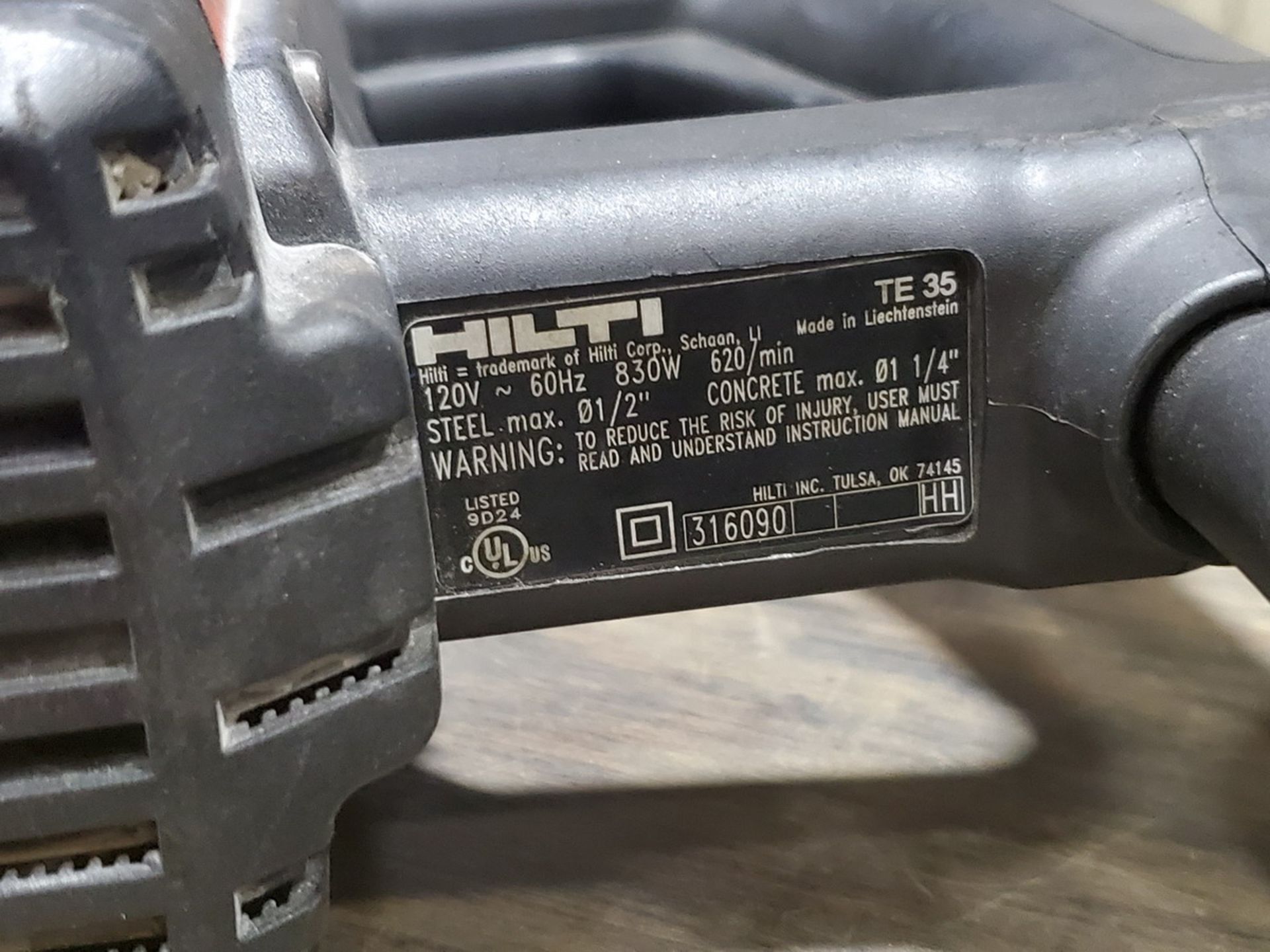Hilti TE35 Rotary Hammer Drill 120V, 60HZ, 830W, Stl Max. 01/2" - Image 3 of 3