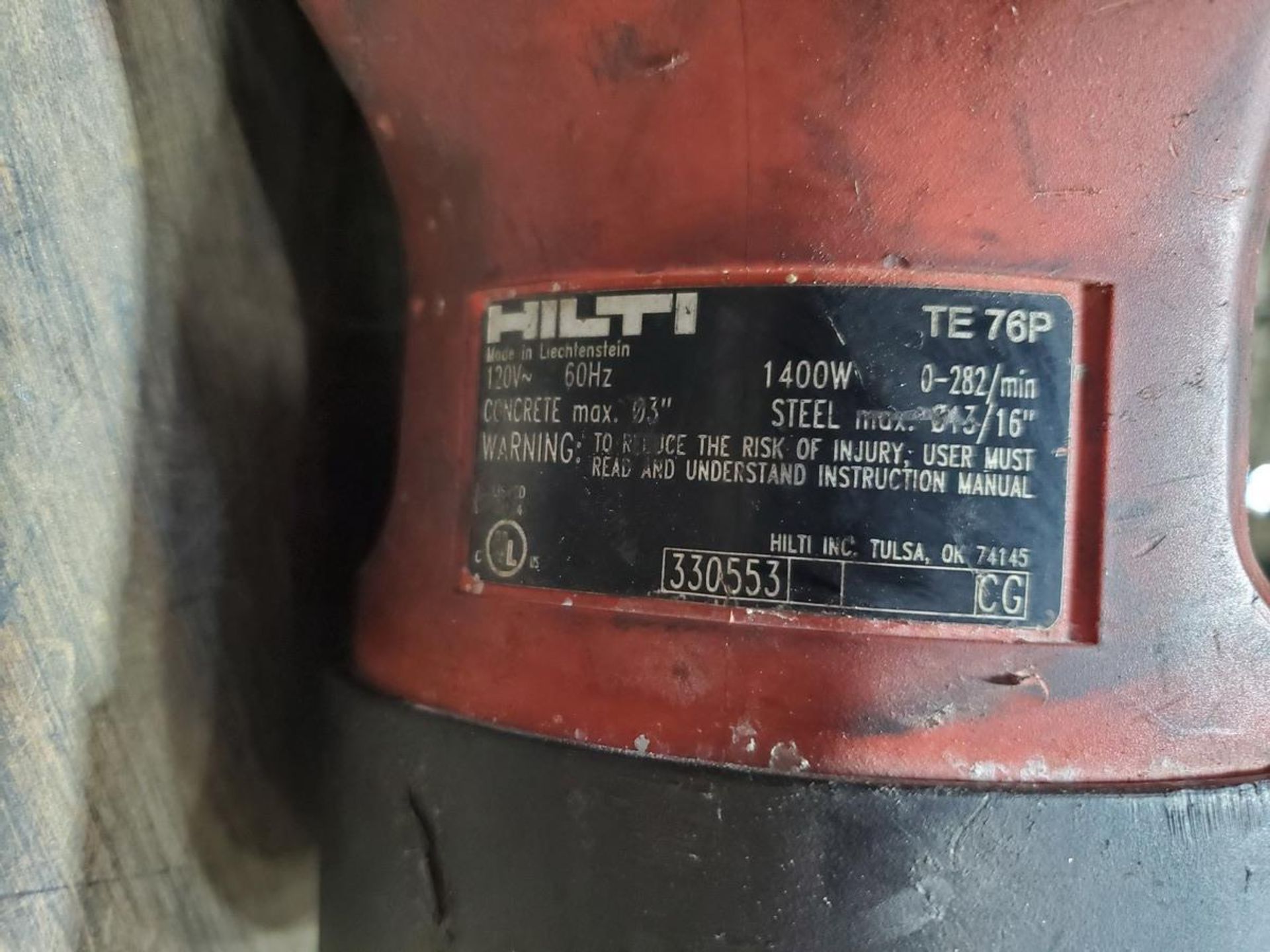 Hilti TE76P Rotary Hammer Drill 120V, 60HZ, 400W Stl Max. 013/16" - Image 3 of 3