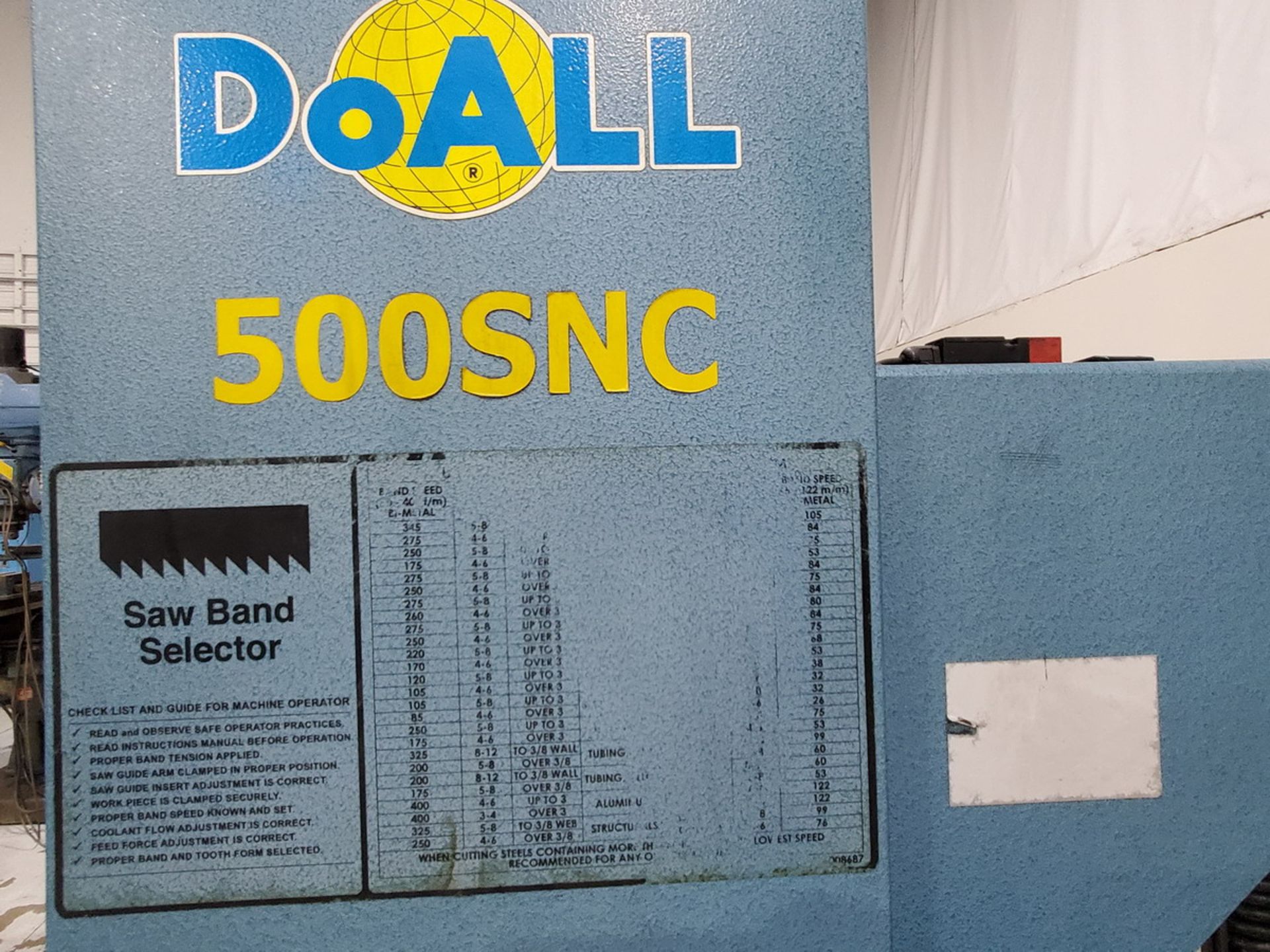 DoAll 500SNC 14" x 20" Horizontal Bandsaw (No Tag) W/ Automatic Feed, W/ Quick Panel Controller; - Image 10 of 21