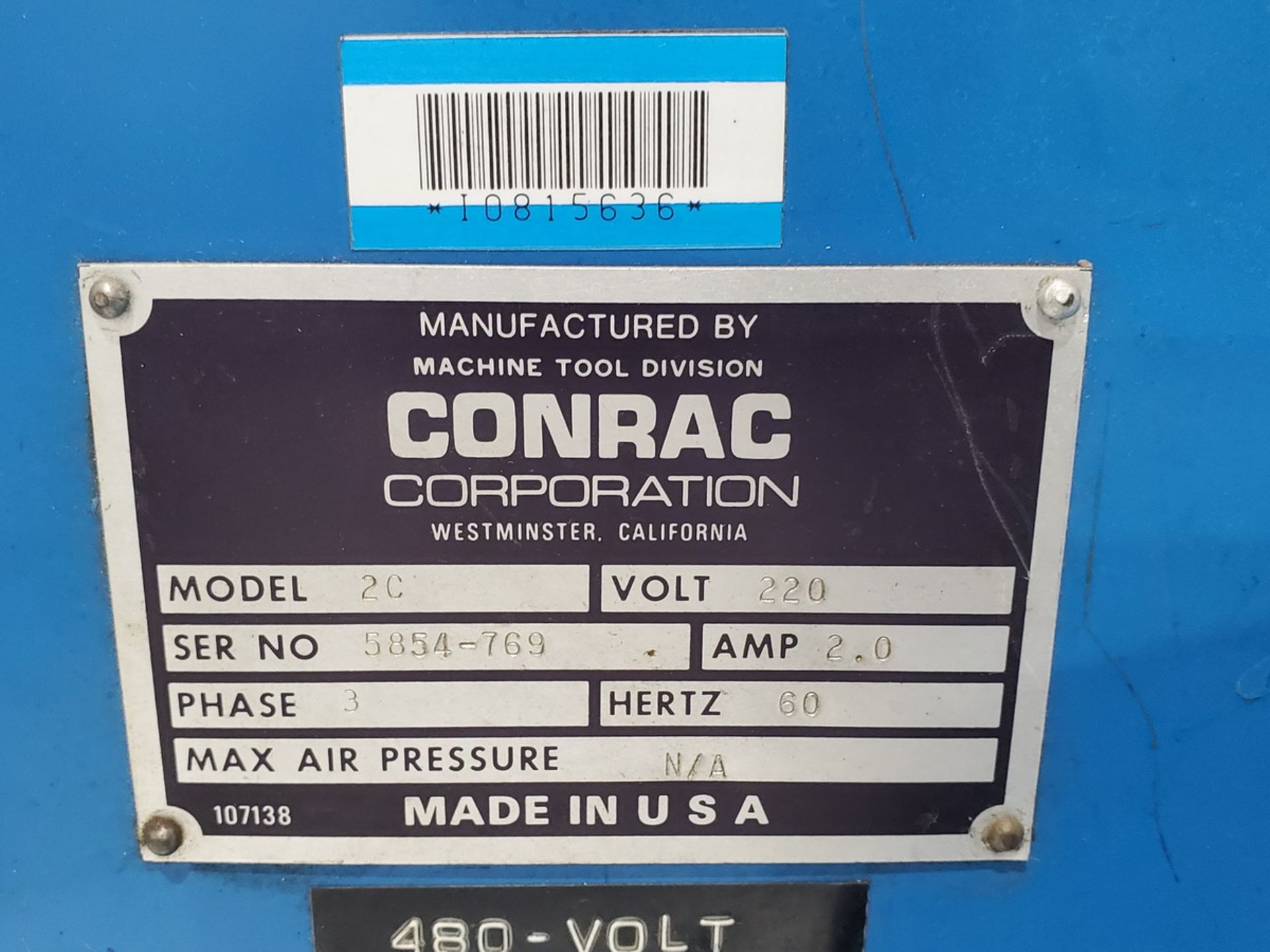 Conrac 2C End Finishing Machine 220V, 2A, 60HZ, 3PH; W/ Tooling - Image 8 of 8