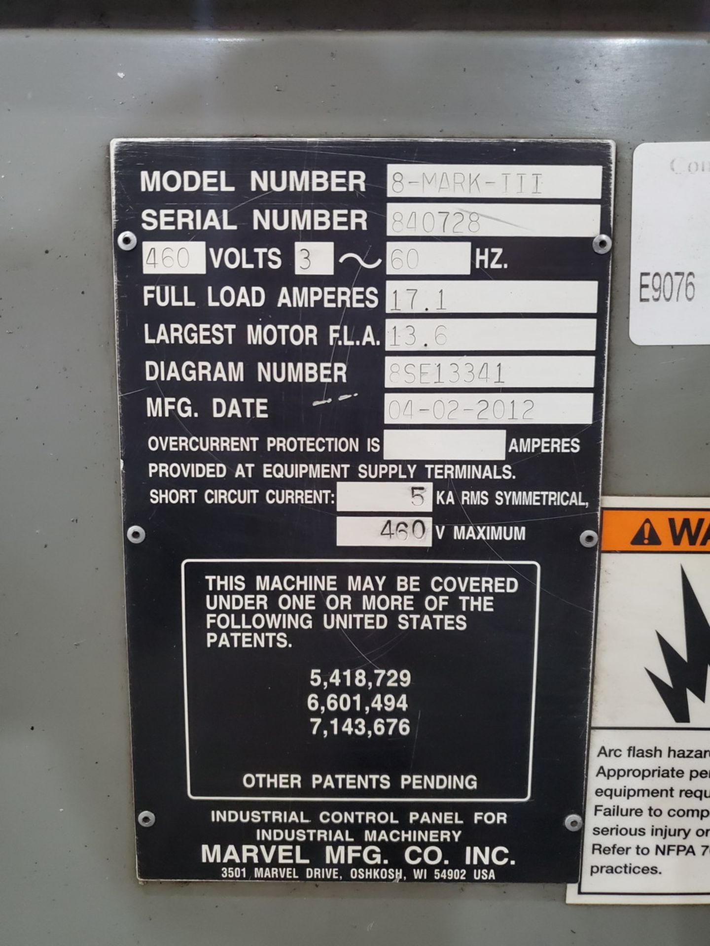 2012 Marvel 8-Mark-III 18" x 22" Vertical Tilting Band Saw 460V, 3PH; W/ (1) Roller Conveyor, 28'6"L - Image 16 of 18