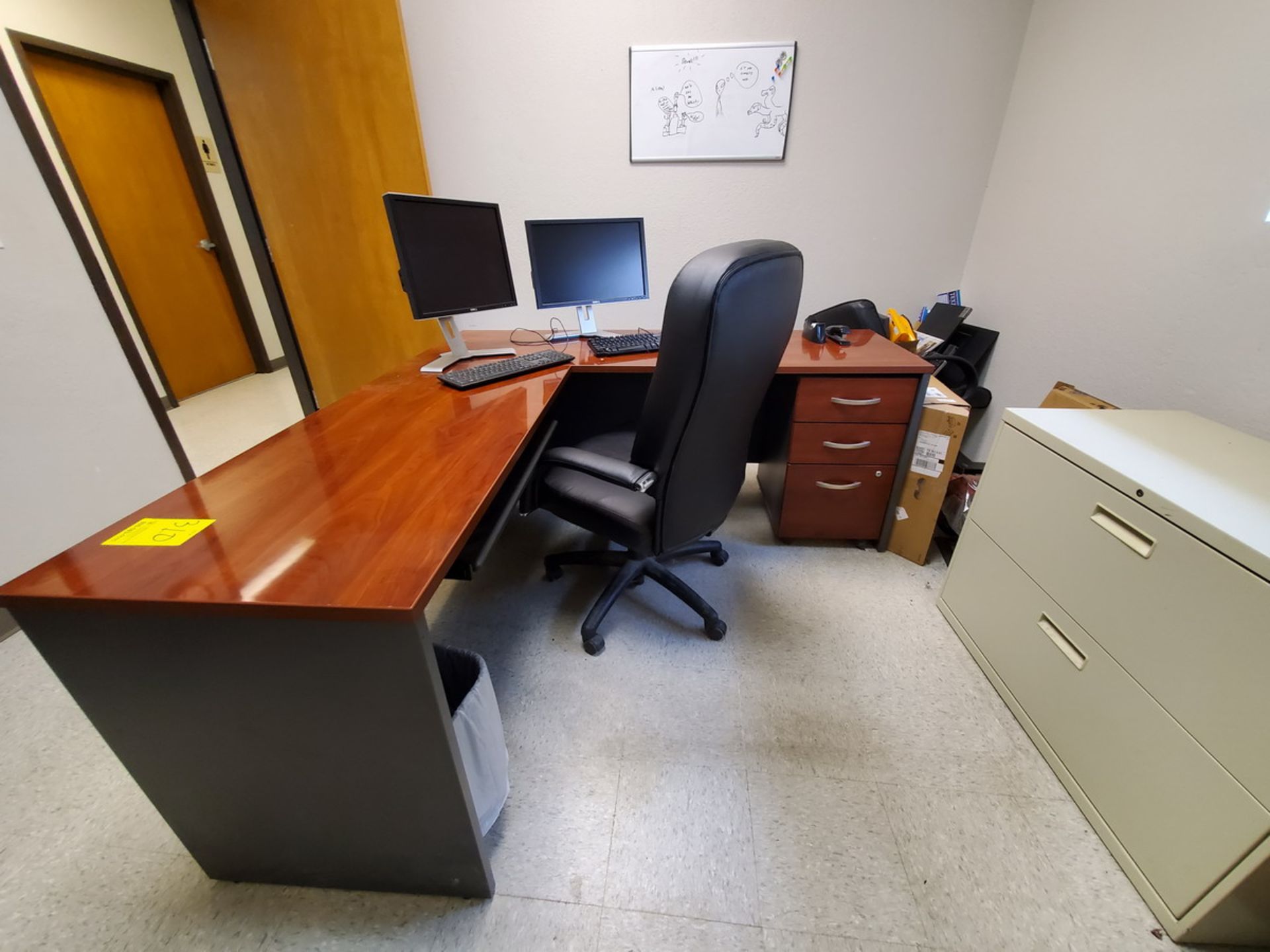 Office Contents To Include But Not Limited To: L-Shape Desk, 2-Drawer File Cabinet, (2)