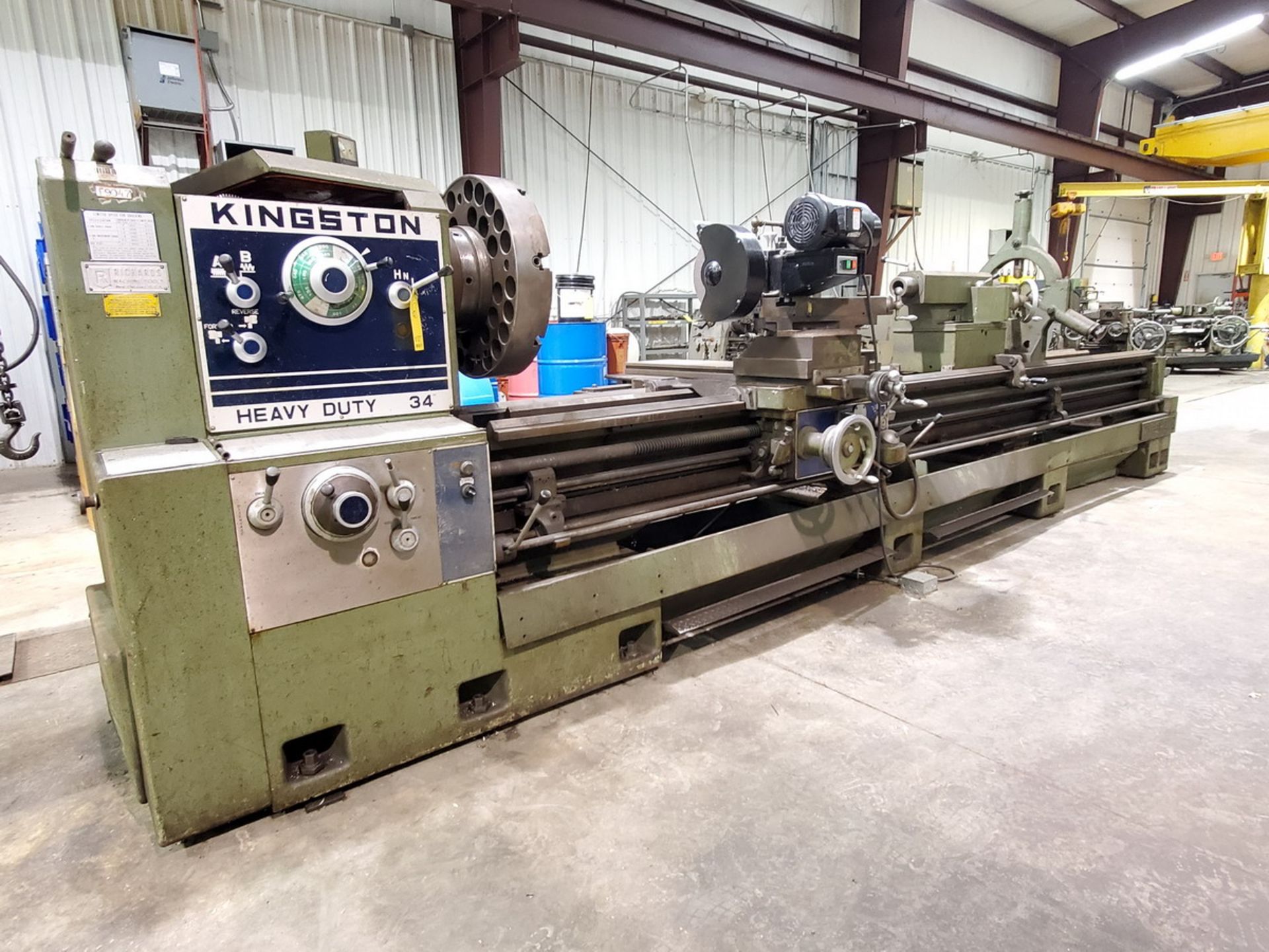 Kingston HR4000 34" Lathe 220/440V, 20HP Motor, 60HZ, W/ Tailstock, Steadyrest, 13"I.D, 4-Jaw Chuck, - Image 2 of 22