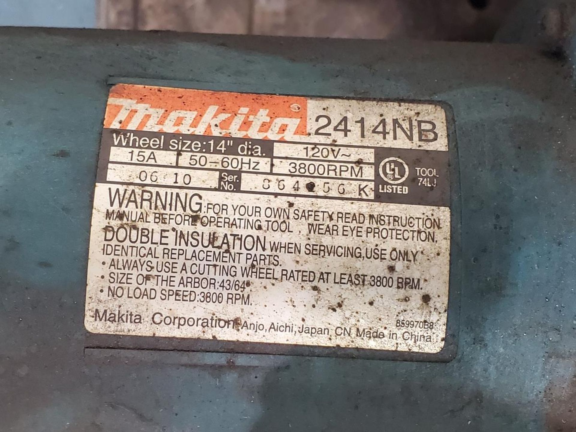 Makita 14" Cut-Off Saw 50/60HZ, 120V, 3800RPM; W/ Rolling Cart - Image 4 of 4