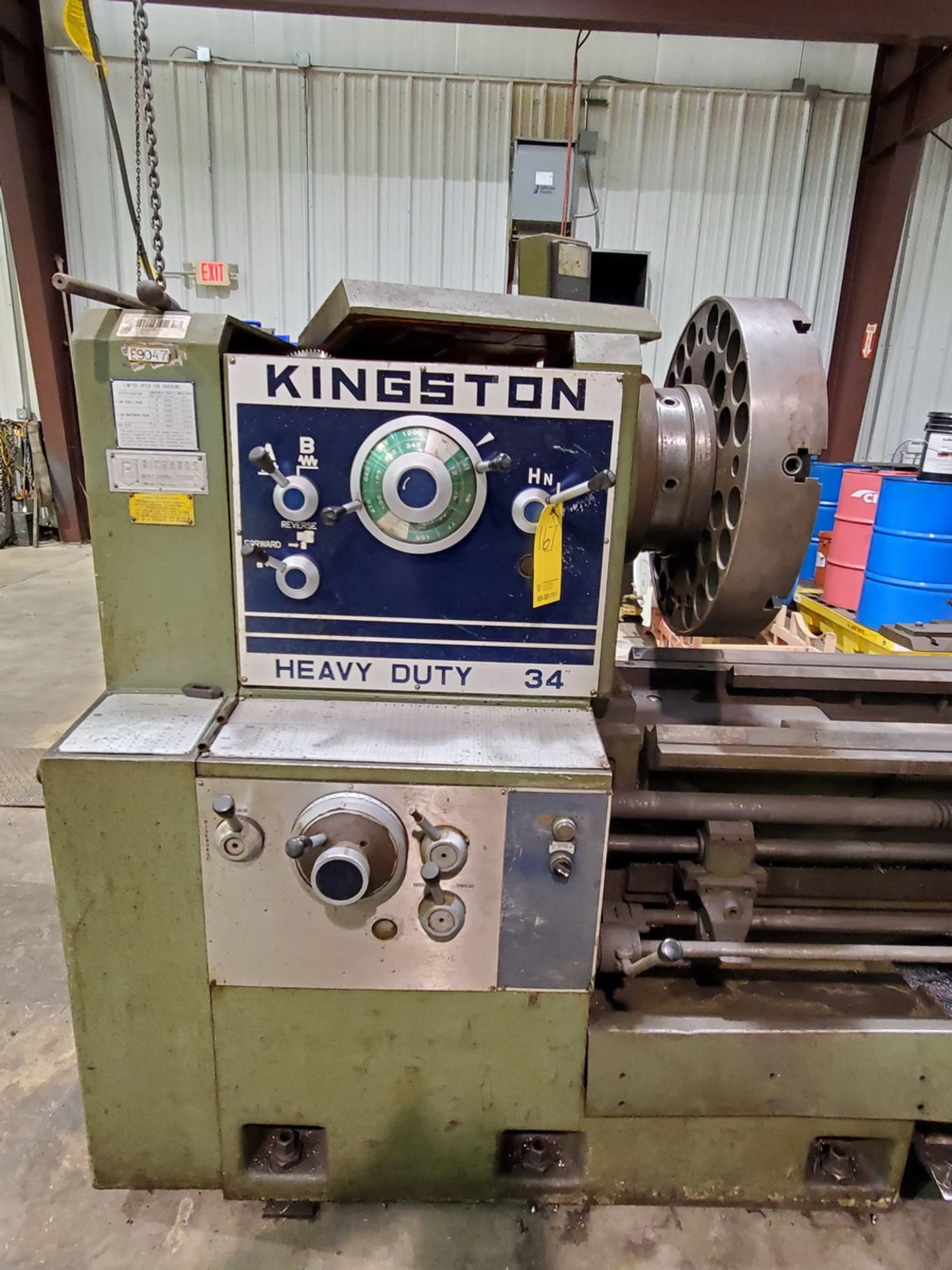 Kingston HR4000 34" Lathe 220/440V, 20HP Motor, 60HZ, W/ Tailstock, Steadyrest, 13"I.D, 4-Jaw Chuck, - Image 4 of 22