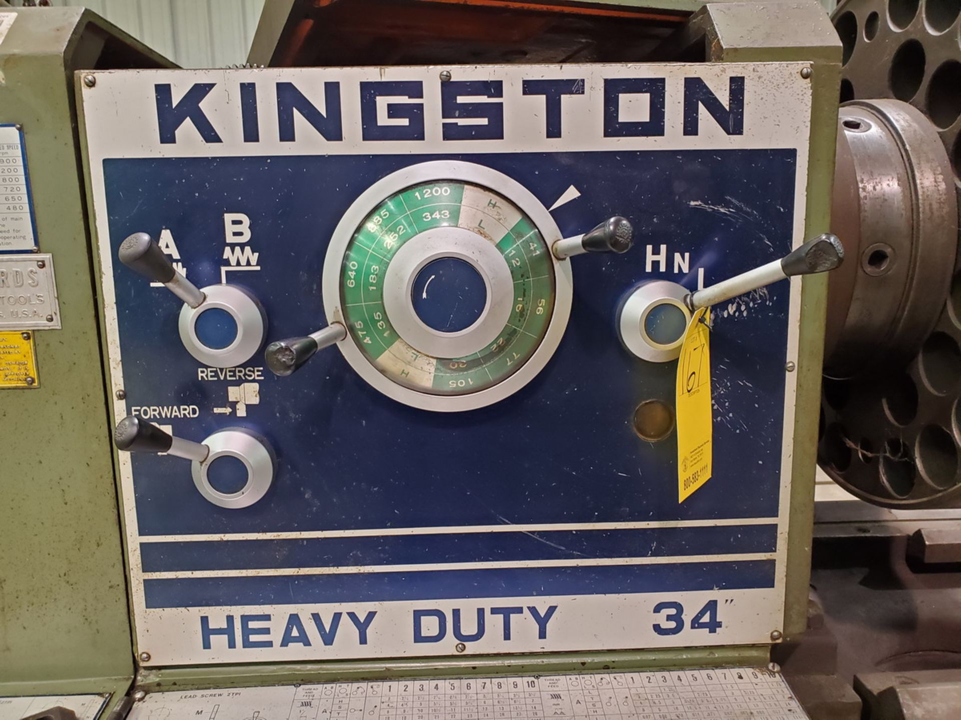 Kingston HR4000 34" Lathe 220/440V, 20HP Motor, 60HZ, W/ Tailstock, Steadyrest, 13"I.D, 4-Jaw Chuck, - Image 9 of 22