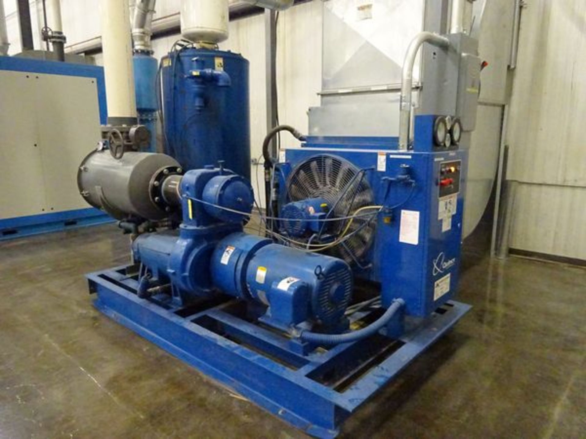 Quincy QSV-100 vacuum pump, 100HP, s/n 15453, 49,734 hrs w/ receiving tank and air cooler (Located