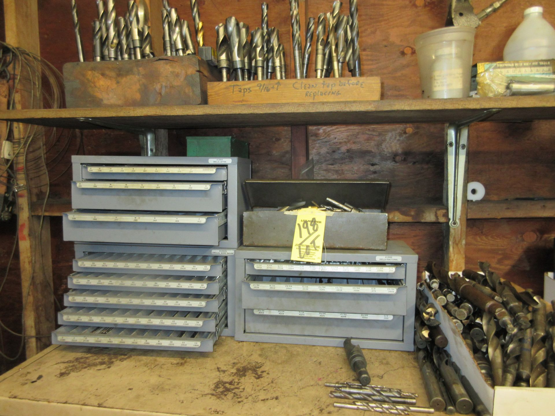 LOT (3) Drill Index Cabinets, Drills, Mills, Reamers, in Cabinets & on Shelf