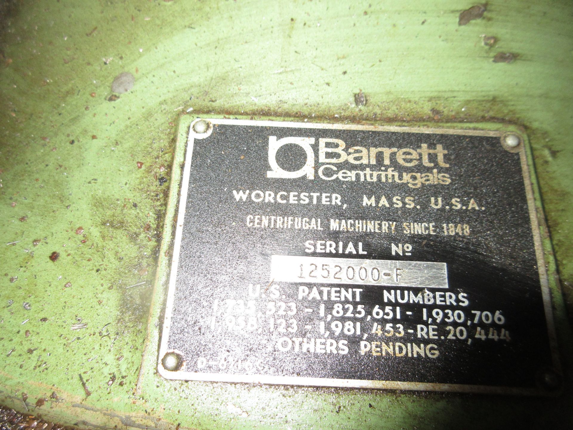 (1) Barrett Centrifuge S/N 4021353-E, 1,200 RPM, 20 Loads Per Hour w/ 225 Lb. Load, Barrett - Image 5 of 6