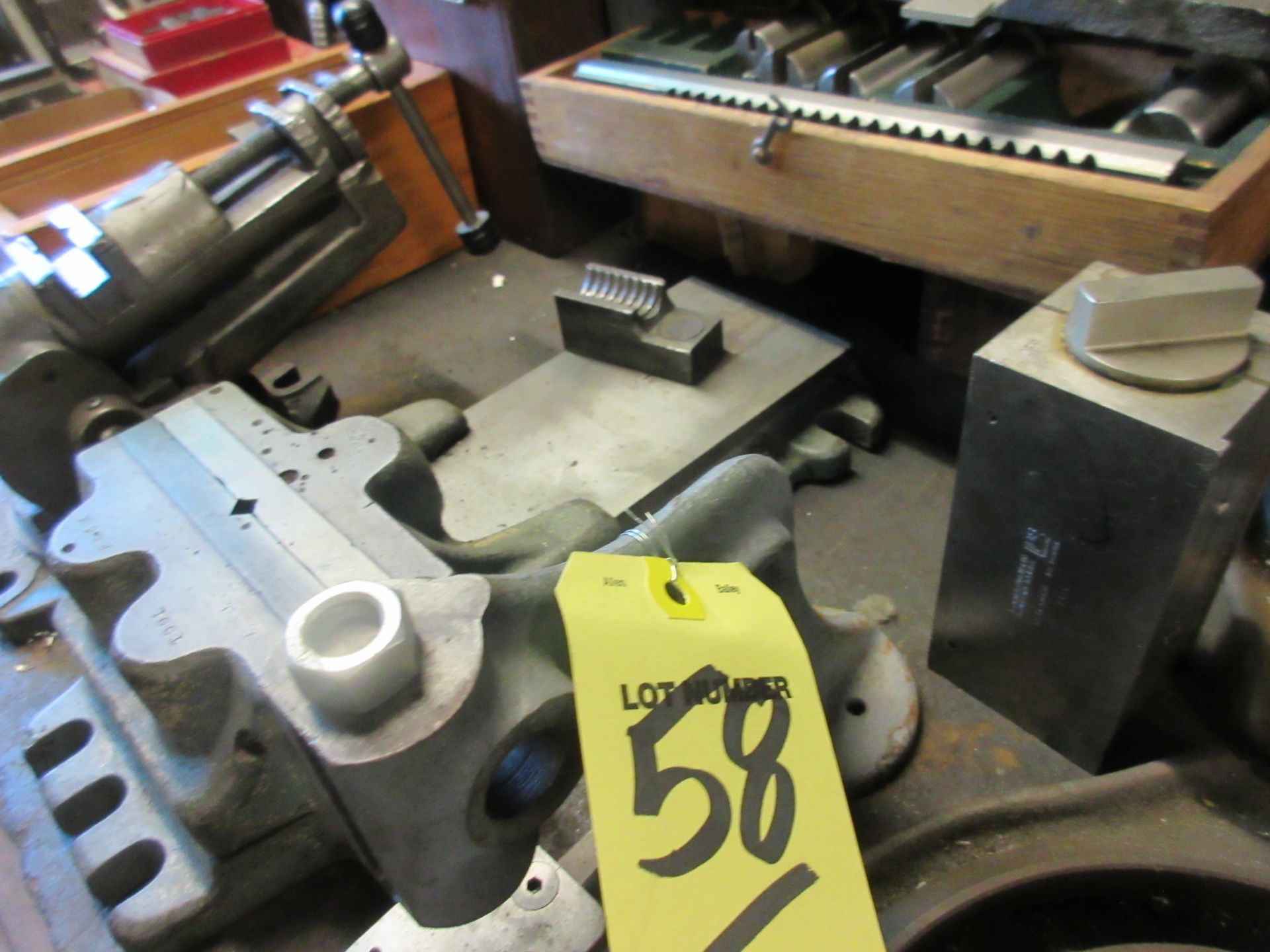 LOT Asst. Shop Vises, Precision Vises, Greenard #2 Arbor Press, Angles, Broaches, Fixtures,