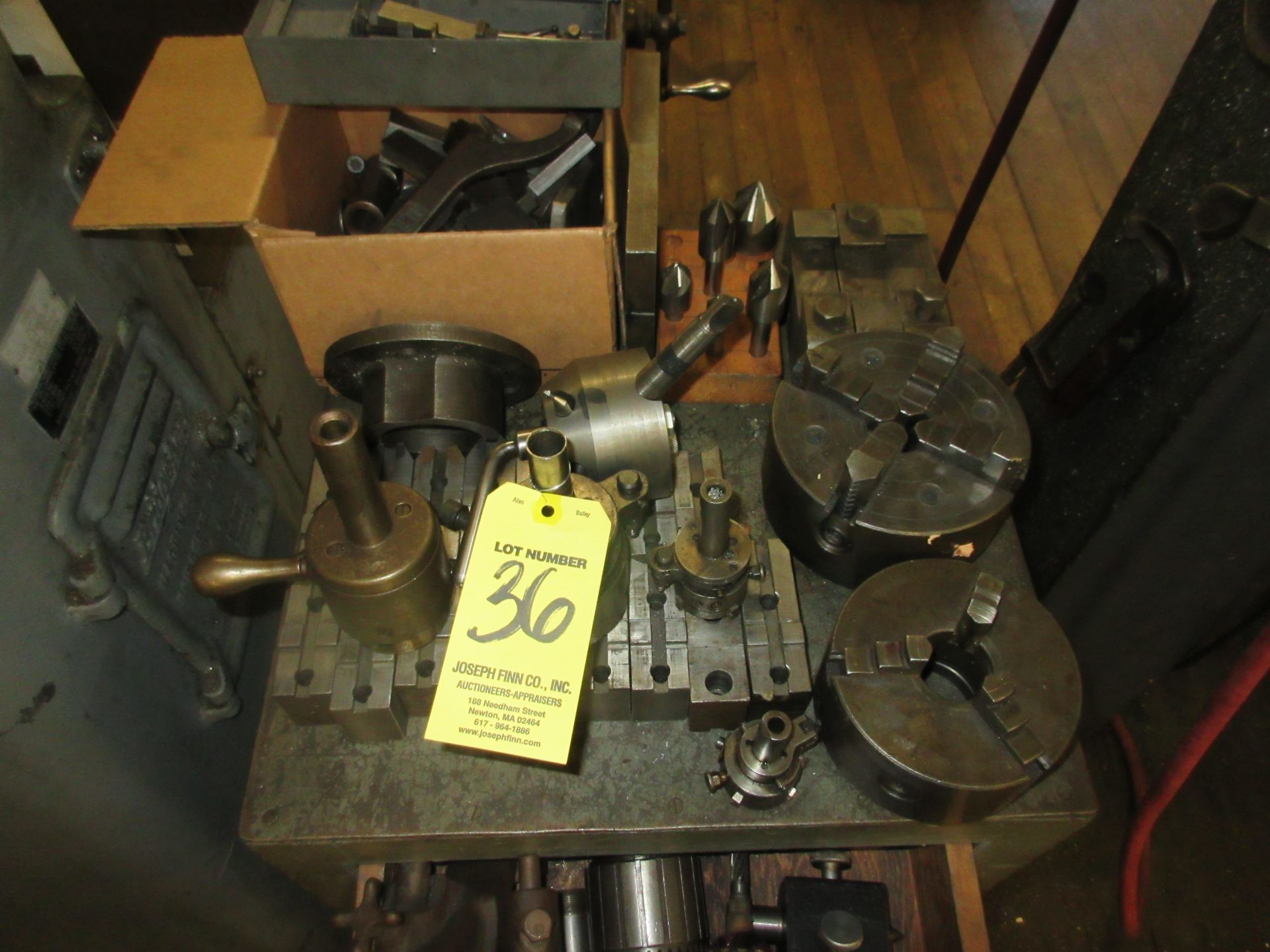 LOT Asst. Lathe Tooling Consisting of: 3 & 4 Jaw Chucks, Face Plates, Spindle Noses, Cross Table, - Image 2 of 4