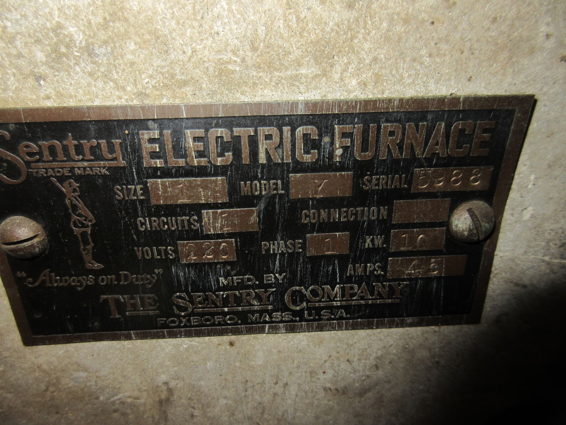 (1) Sentry Model Y, Electric Furnace, Size 1, 220 V - Image 2 of 2