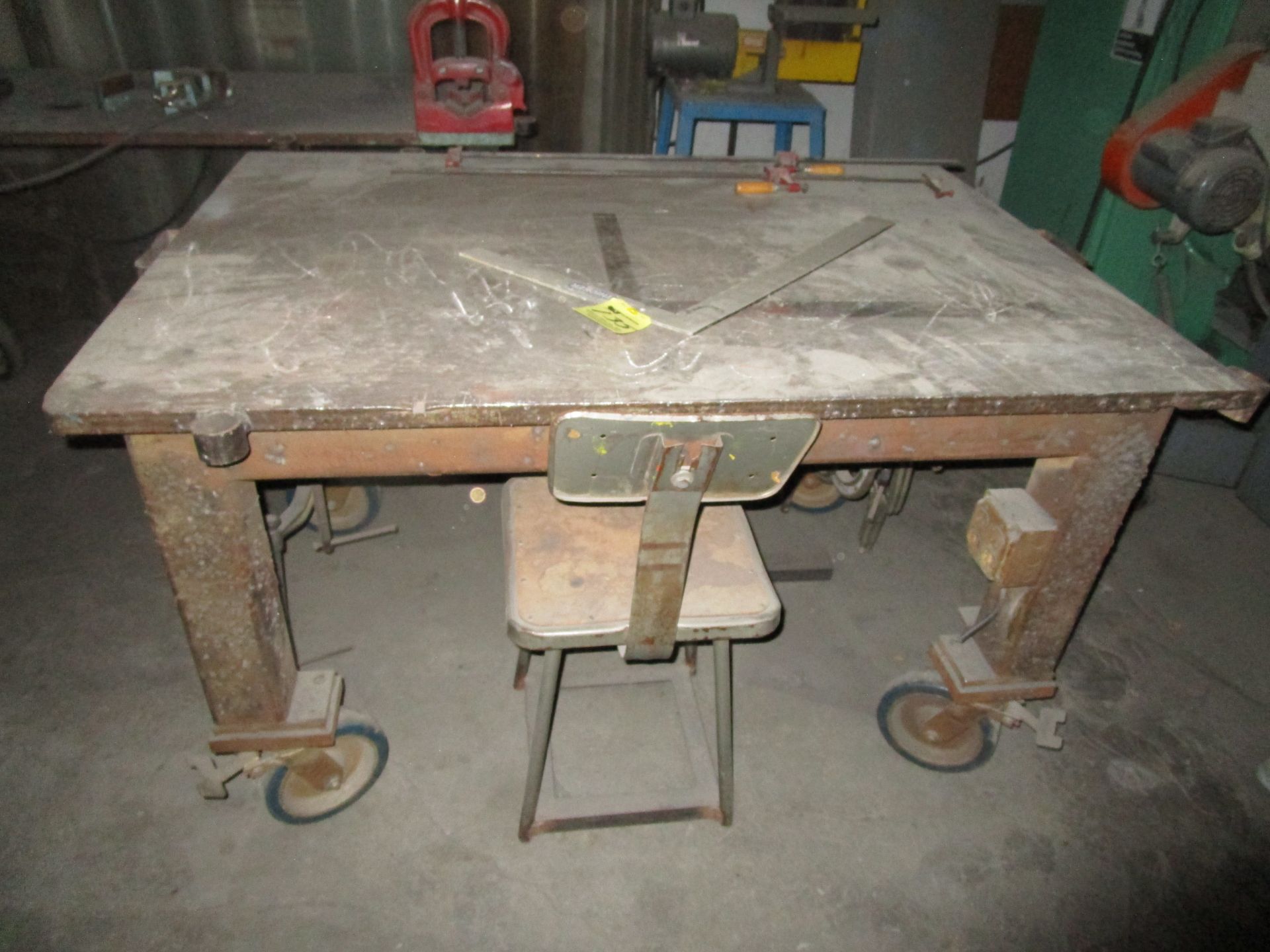LOT 38.5" x 54" Steel Table, 25" x 63" Steel Table, (2) Vises - Image 2 of 2