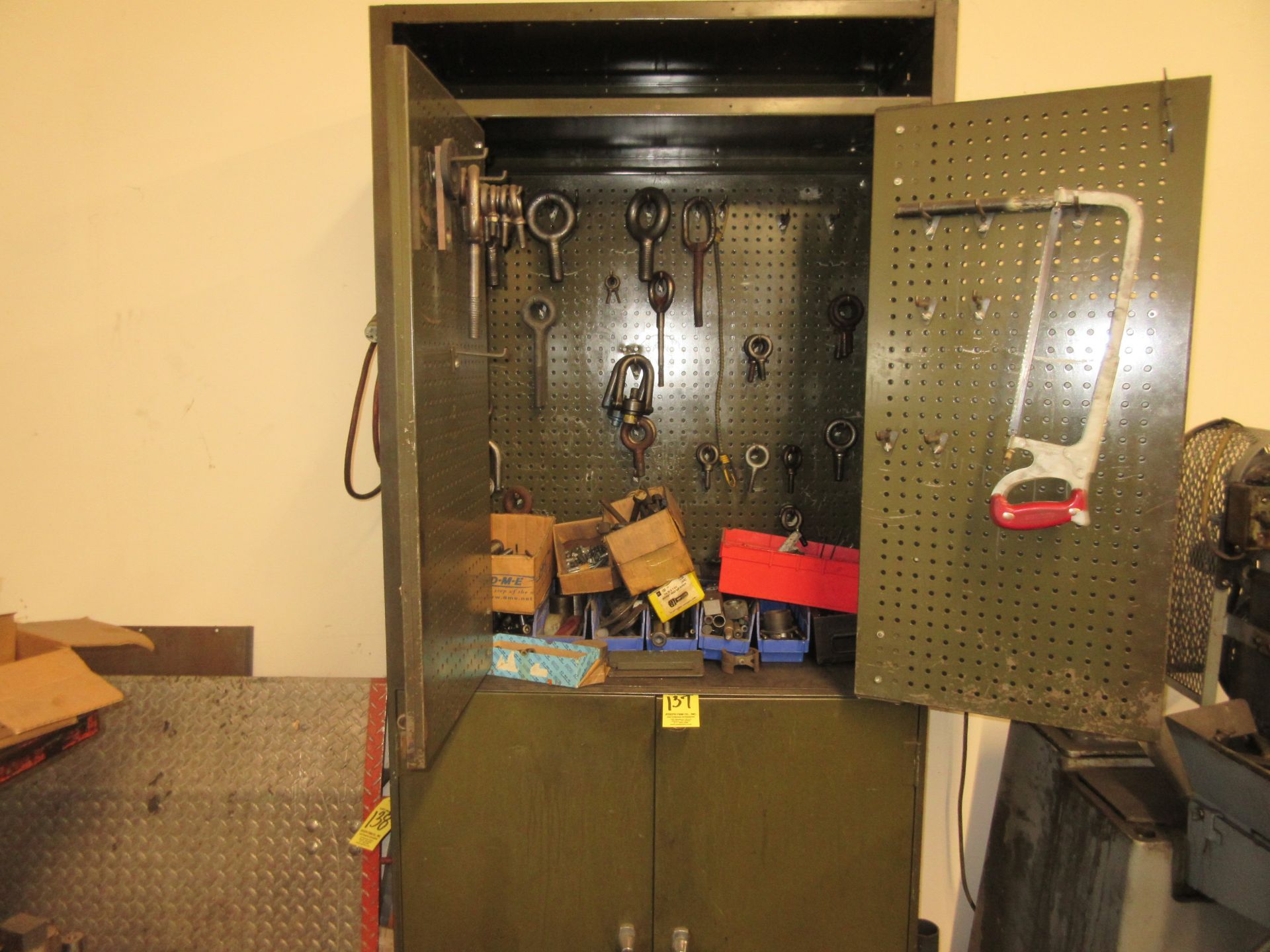 (1) Green Metal Cabinet w/ Eyebolts, Hardware