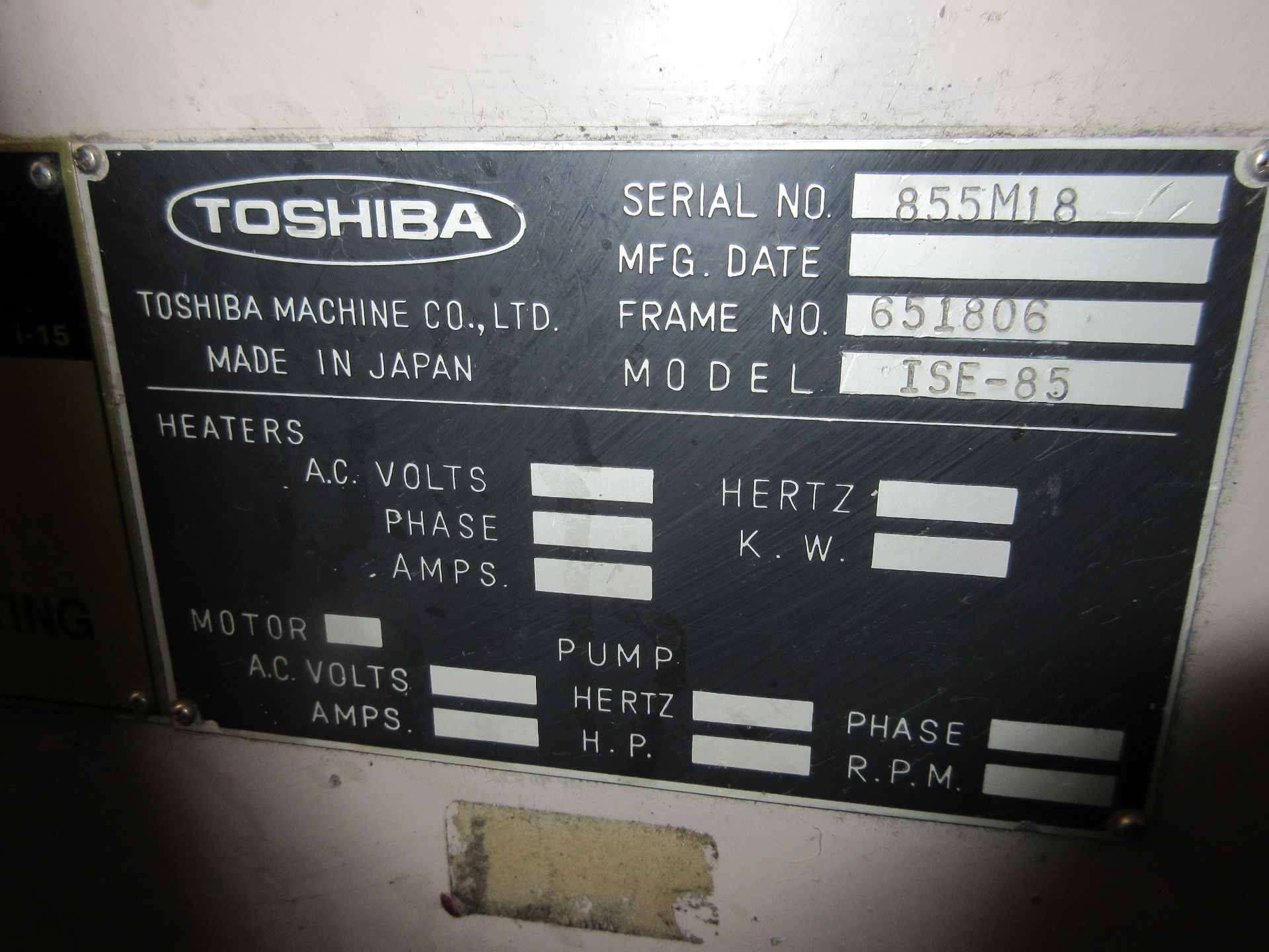 (1) Toshiba ISE85-2B Hydraulic Injection Molder s/n 651806 - Image 7 of 7