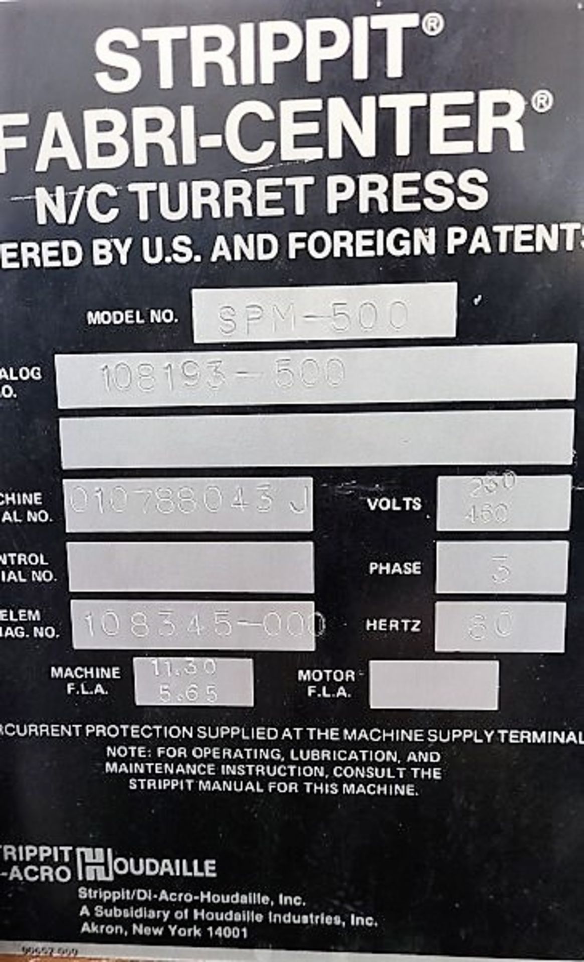 FABRICATOR - STRIPPIT SPM500 TURRET PUNCH, 10 STN., 20 TON, SHEET SIZE 19.625 X 39.37, MAX. SHEET - Image 3 of 3