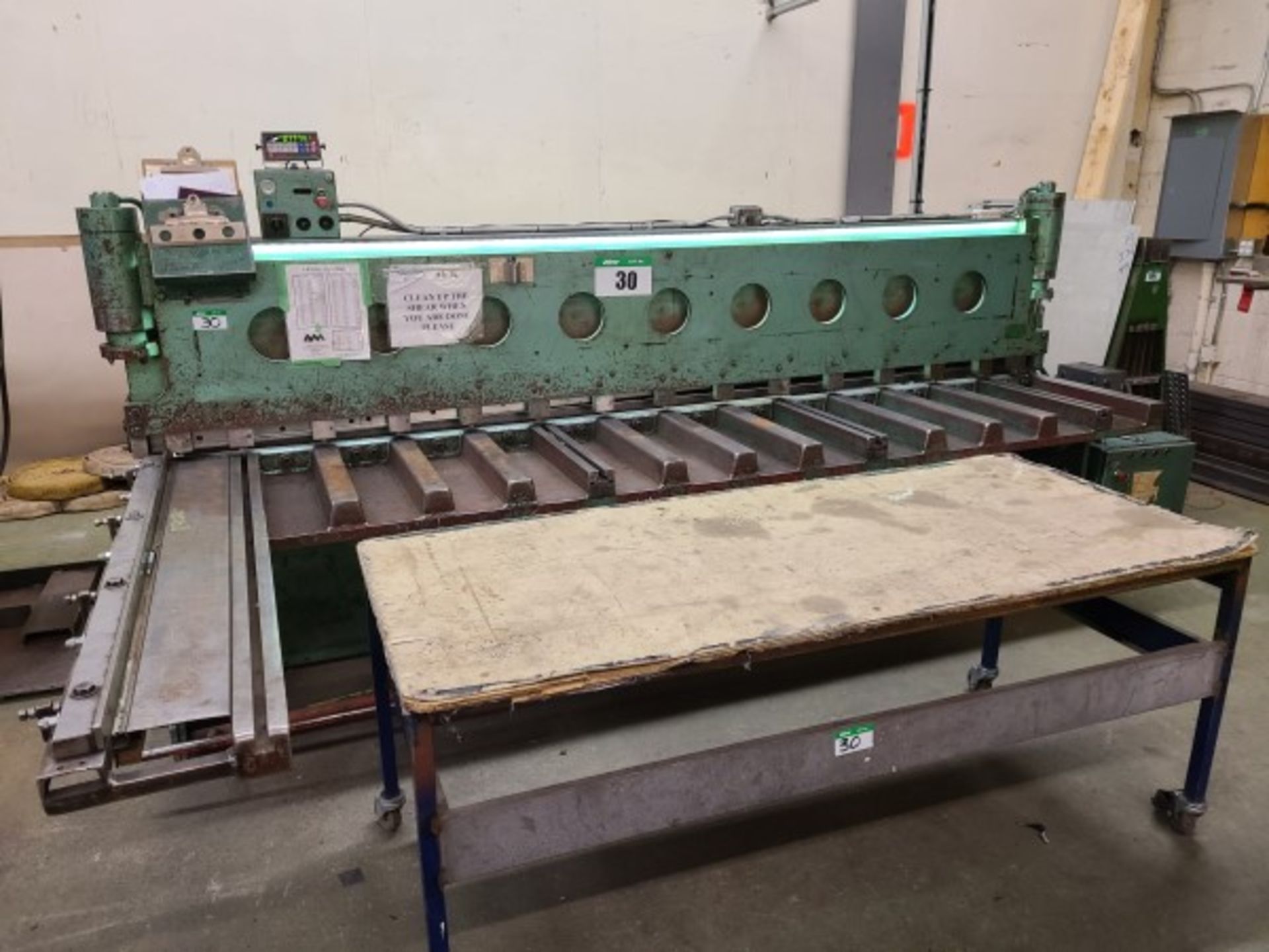 SHEAR, DANISH 10 FT. X 14 GA. SS/ 1/8 IN MILD STEEL, POWER BACK GAUGE, 600V/3PH HYDRAULIC, S/N