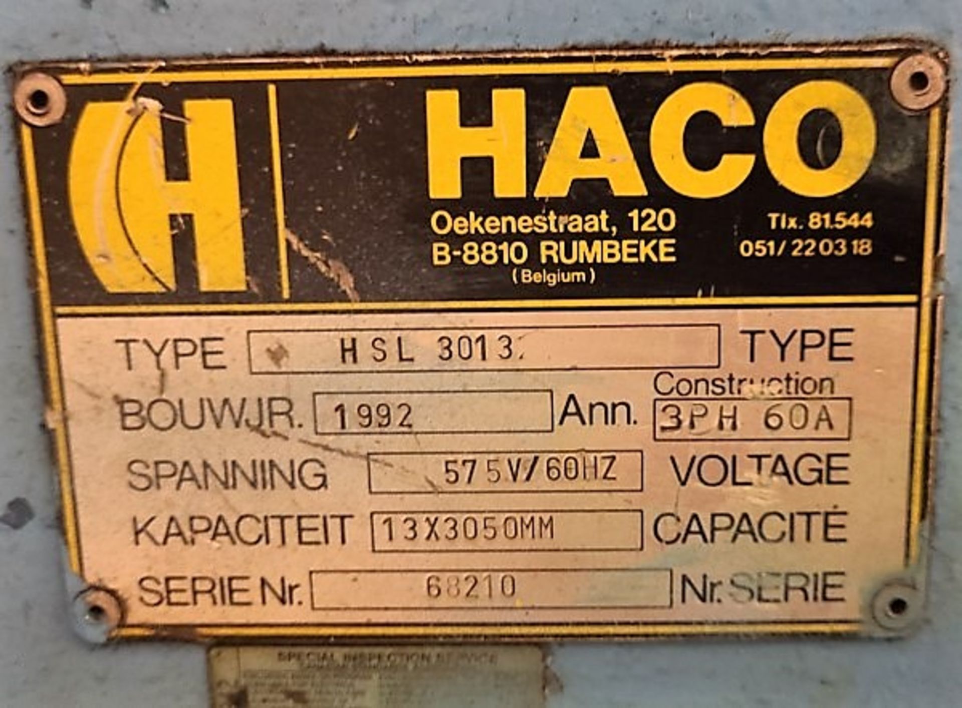 SHEAR - HACO HYD. TYPE HSL 3013, 13 X 3055 (1/2 IN. X 10 FT.), 575V/3PH, S/N 68210, POWER BACK - Image 4 of 4