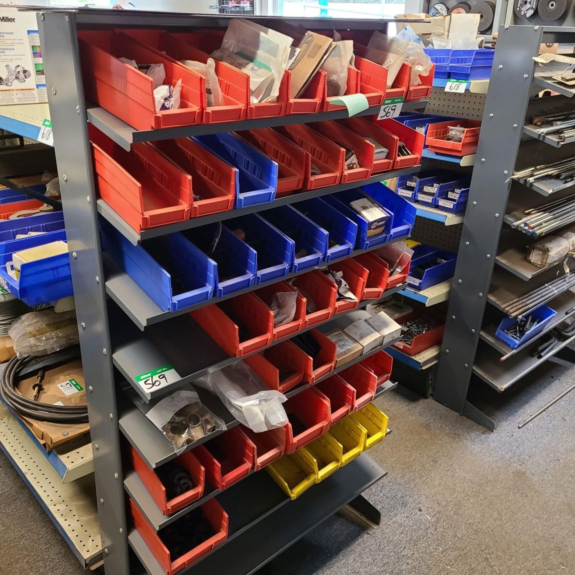 STEEL BIN SHELF W/BINS & CONTENTS