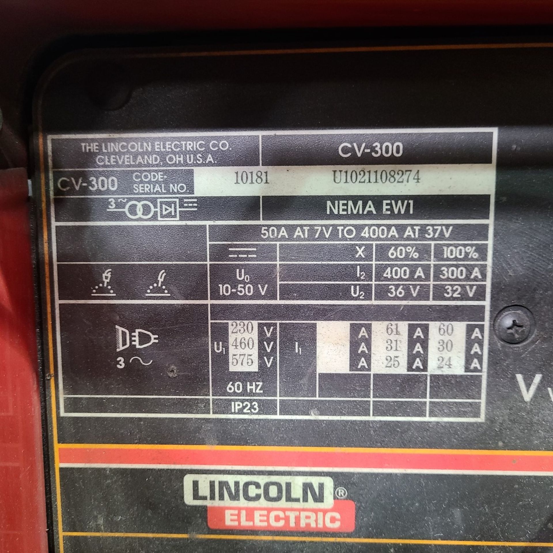 LINCOLN CV 300 WELDER S/N U1021108274 W/LINCOLN LF-72 WIRE FEEDER - Image 4 of 4