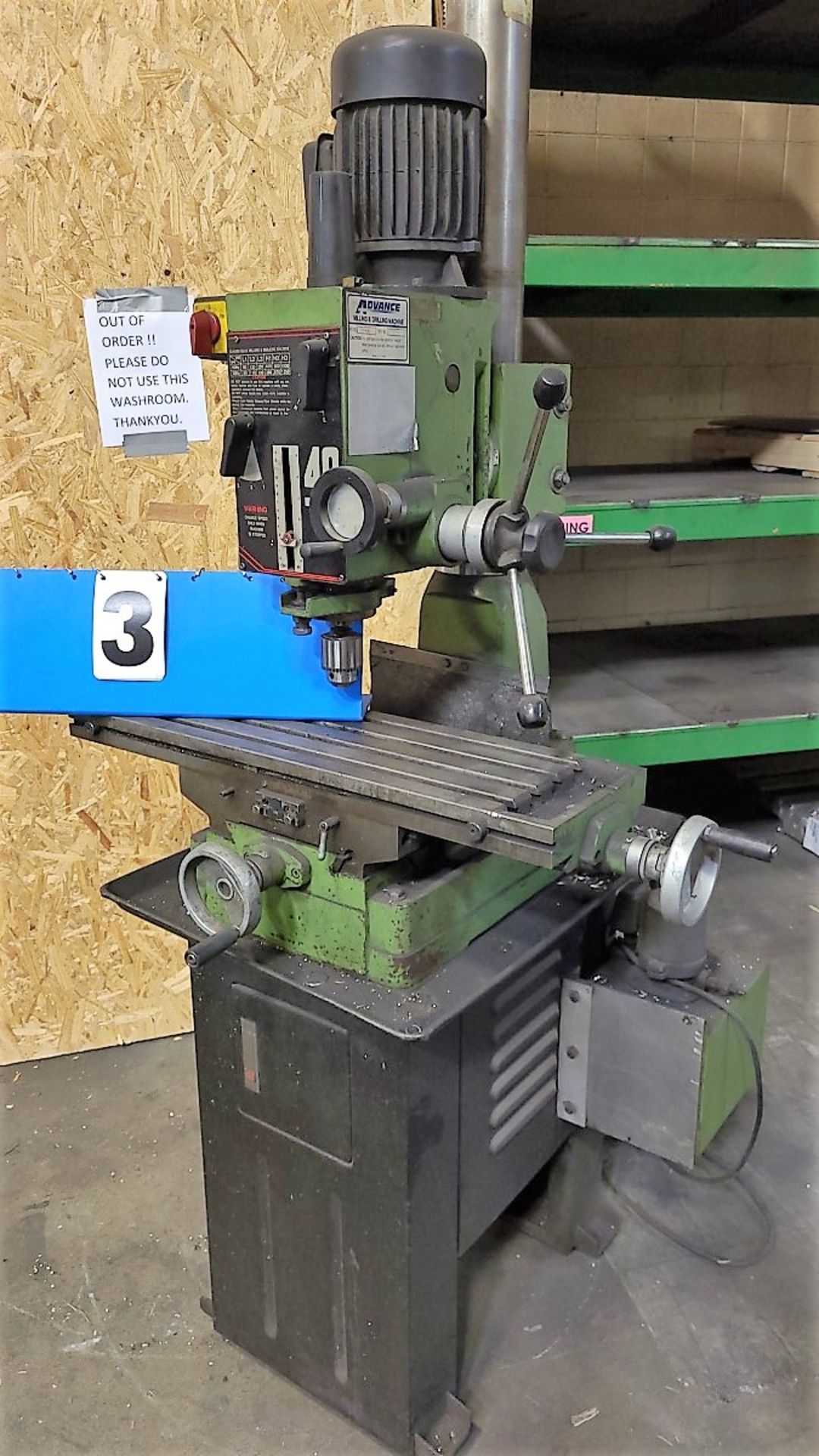 MILL-DRILL - ADVANCE RONG FU RF-40 GEARED HEAD VERTICLE MILL/DRILL, 8-1/4" X 28-3/4" TABLE, 220V/