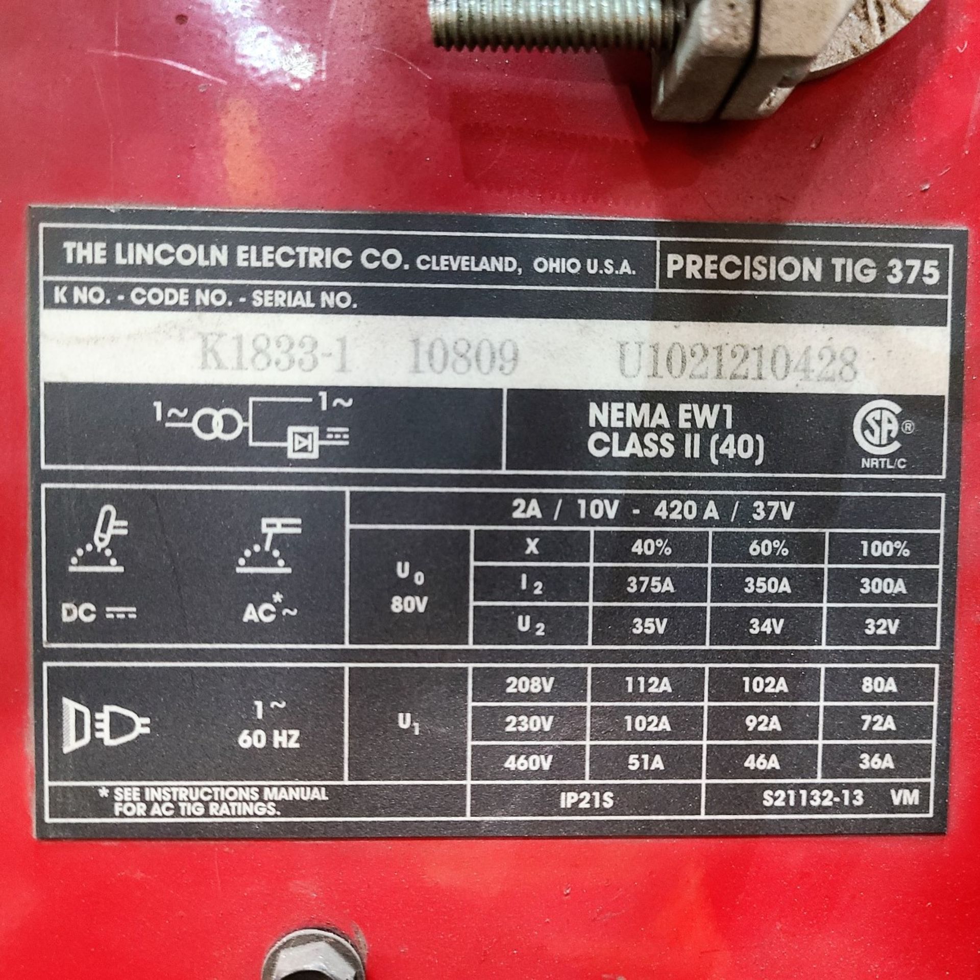 Lincoln Precision TIG 275 TIG Welder Ready-Pak, Processes Stick & TIG - Image 3 of 3