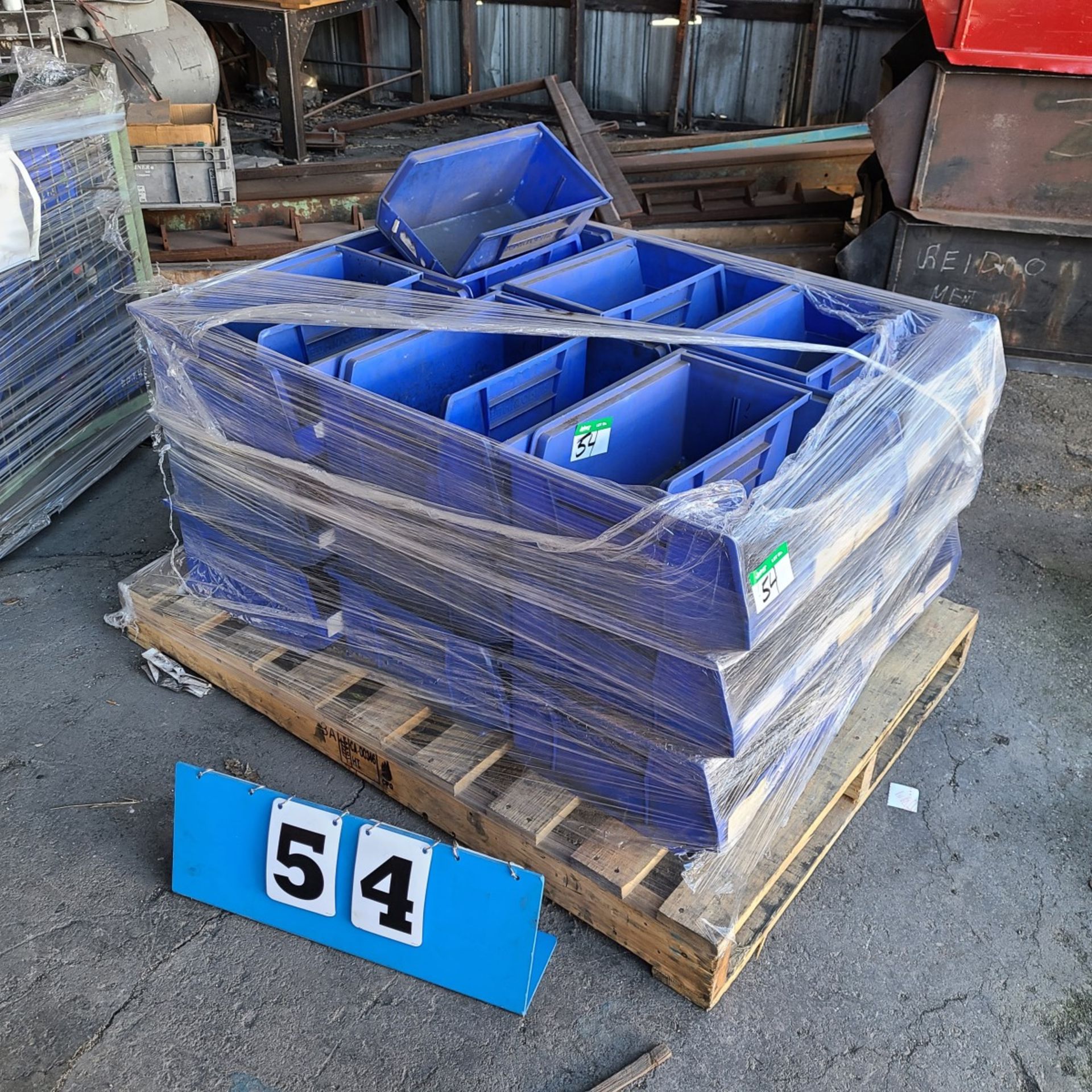 PALLET OF PLASTIC PARTS BOXES