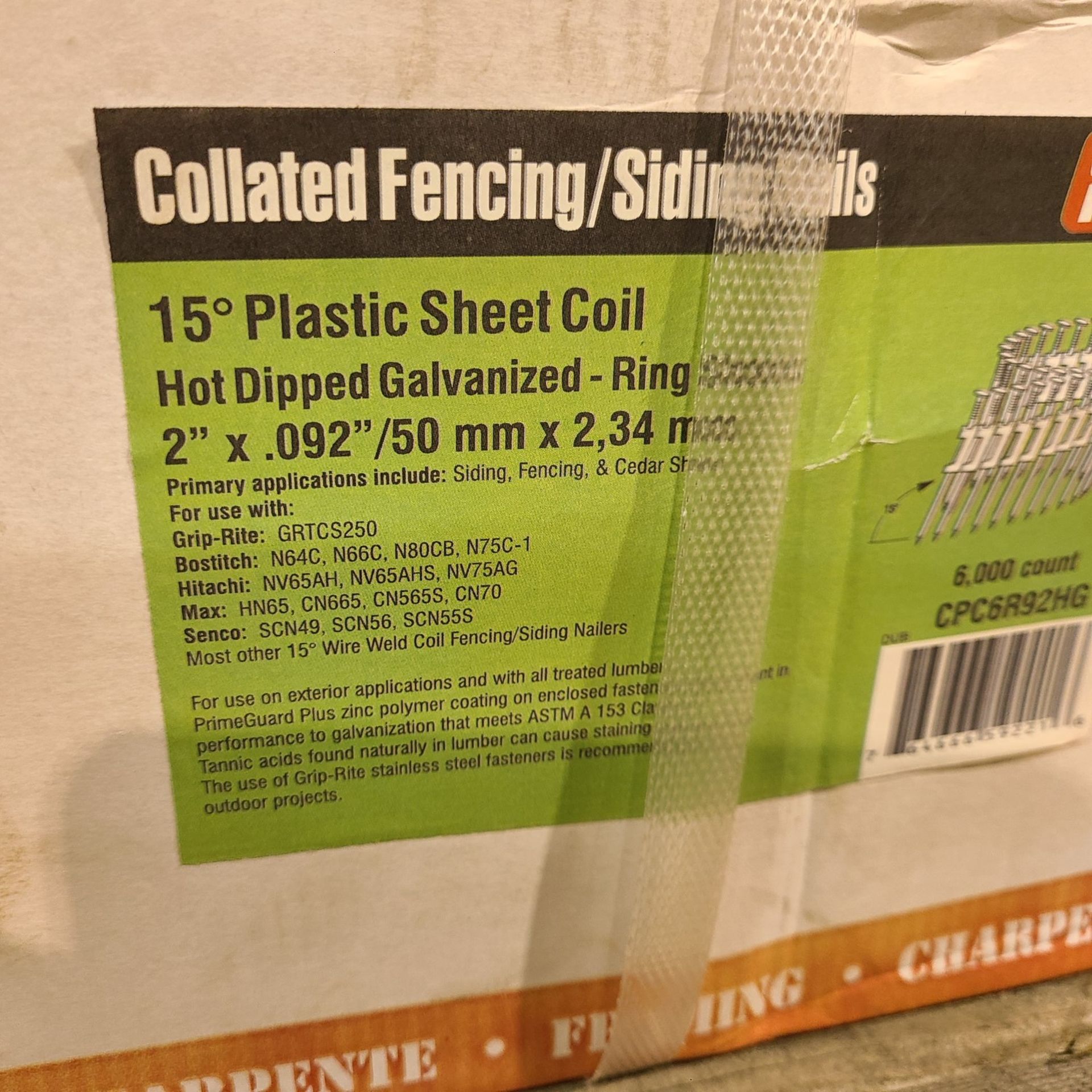 2 BOXES OF GRIP RITE COLLATE FENCING/SIDING NAILS 15 DEGREE PLASTIC COIL, 2 IN. X .092 - Image 2 of 2