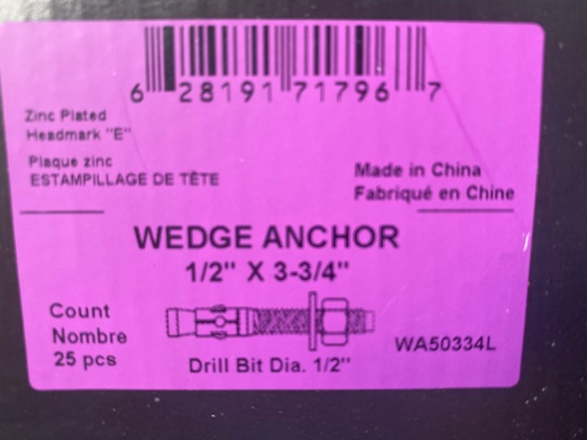 10 BOXES = 250 NEW 1/2 X 3-3/4 IN. WEDGE ANCHORS - Image 2 of 3