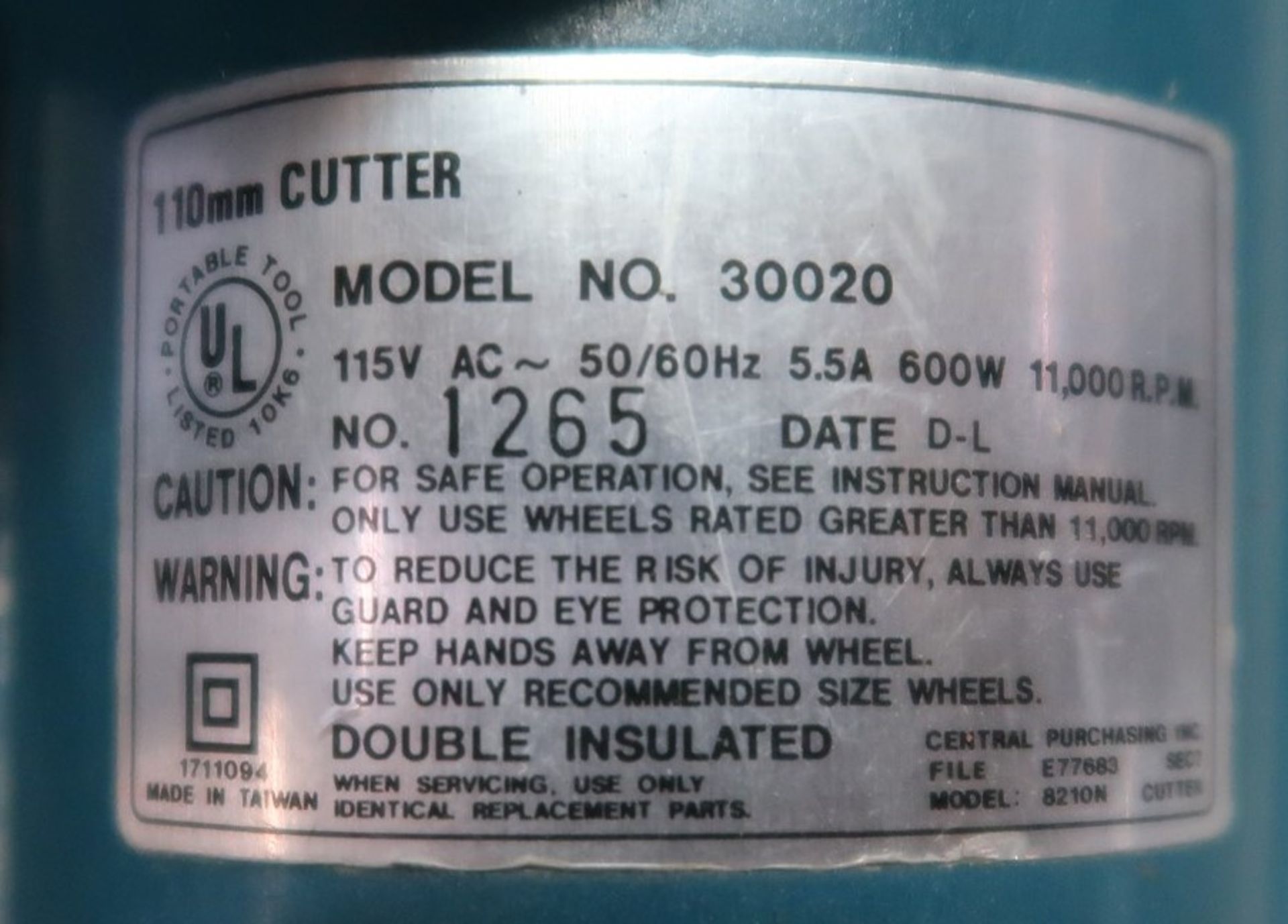 ELECTRIC 110MM CUTTER MOD. 30020 - Image 2 of 2