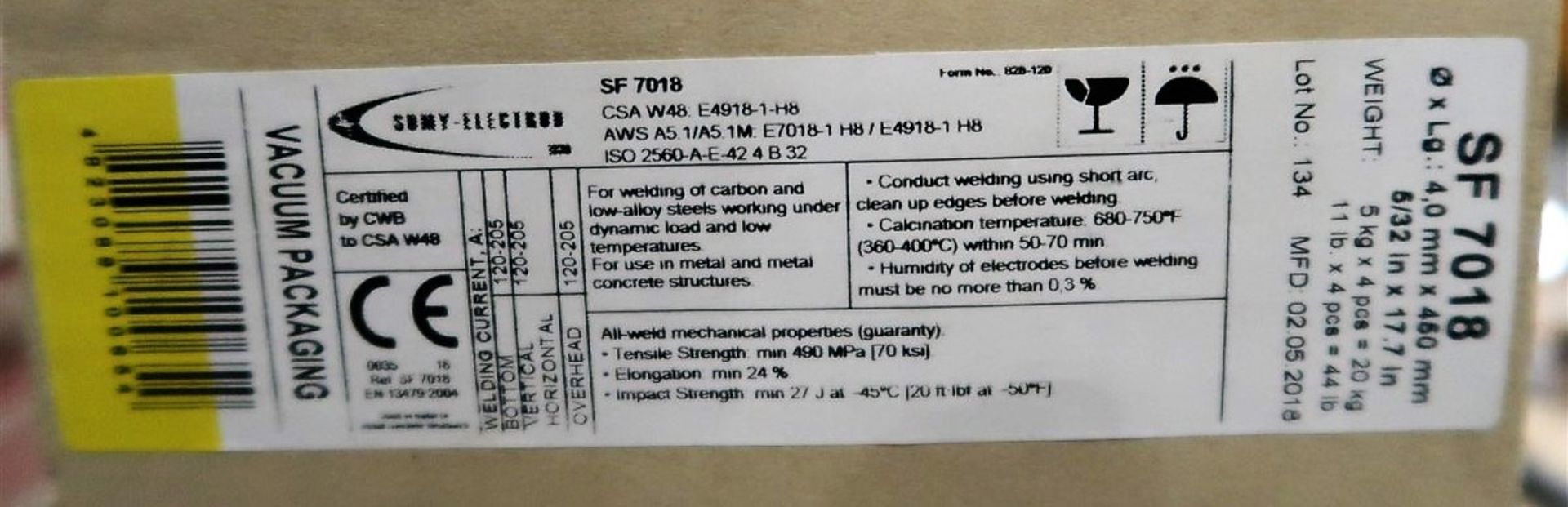 3 BOXES SUMY 4.0 MM X 450 MM ELECTRODES - 44 LB./BOX - Image 2 of 2