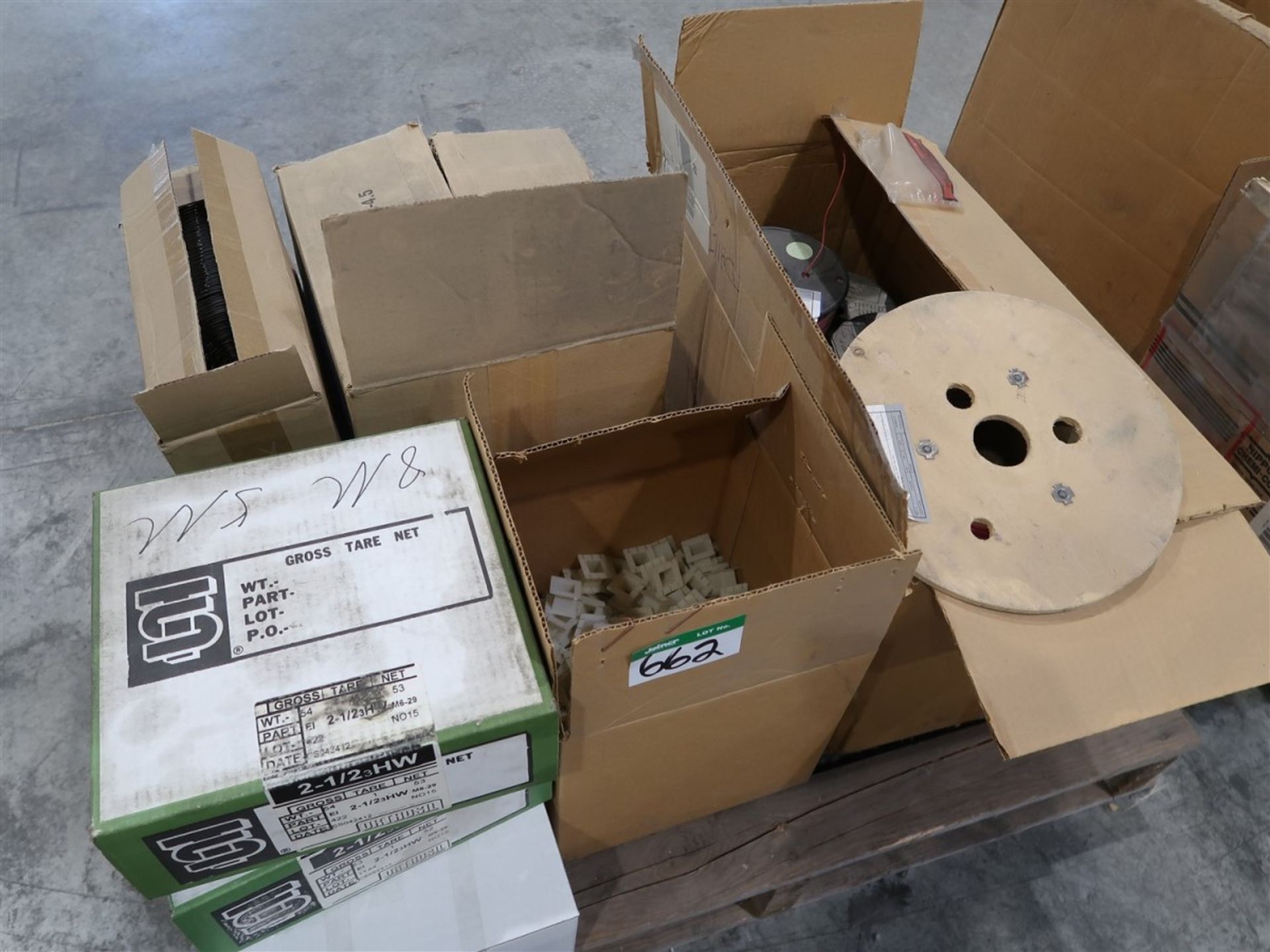 PALLET OF ASSORTED WIRE, PLASTIC PARTS, FAN SHROUDS ETC.