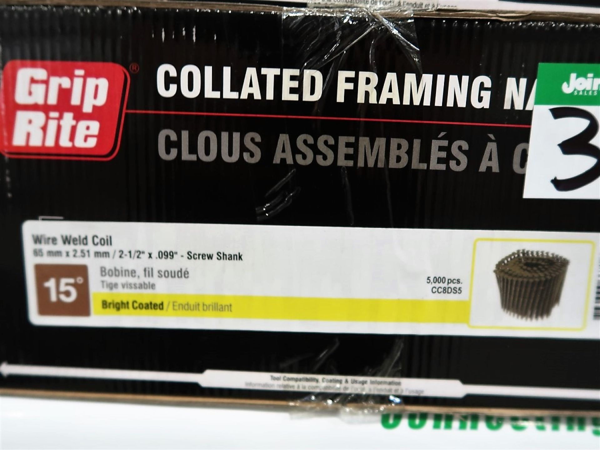 BOX OF CALLATED FRAMING NAILS - WIRE WELD COIL - 65MM X 2.51MM / 2 1/2 IN. X .099 IN. SCREW - Image 2 of 2