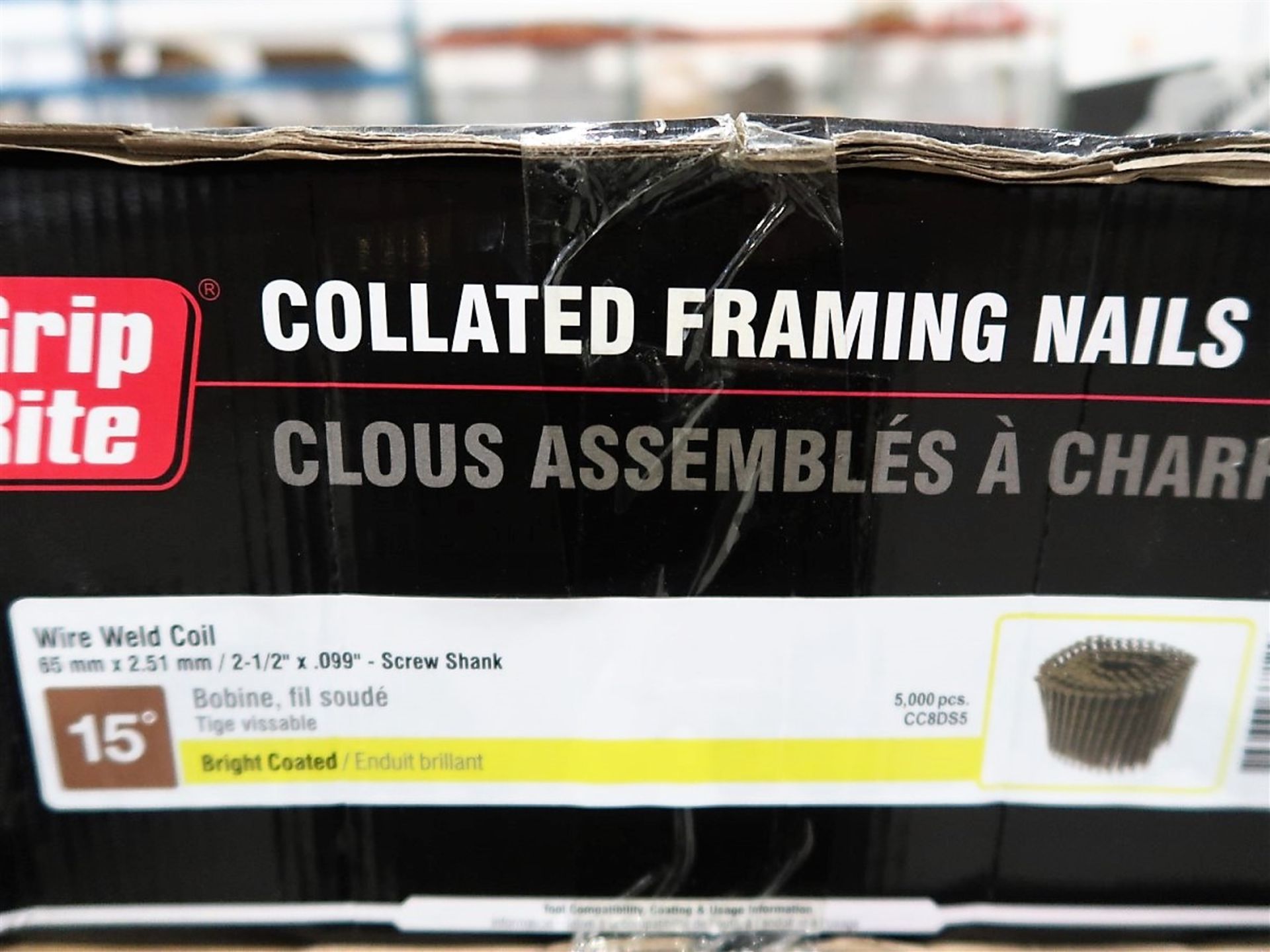 BOX OF CALLATED FRAMING NAILS - WIRE WELD COIL - 65MM X 2.51 MM / 2 1/2 IN. X .099 IN. SCREW SHANK - - Image 2 of 2