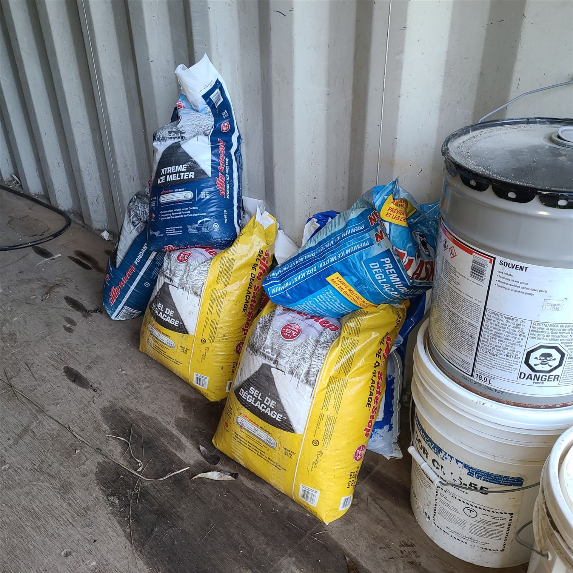 CONTENTS OF CONTAINER IN LOT #93 PVC PIPE, 3 PAILS OF BAR COR CWS-55, 1 PAIL OF SOLVENT, ICE MELT ( - Image 4 of 4