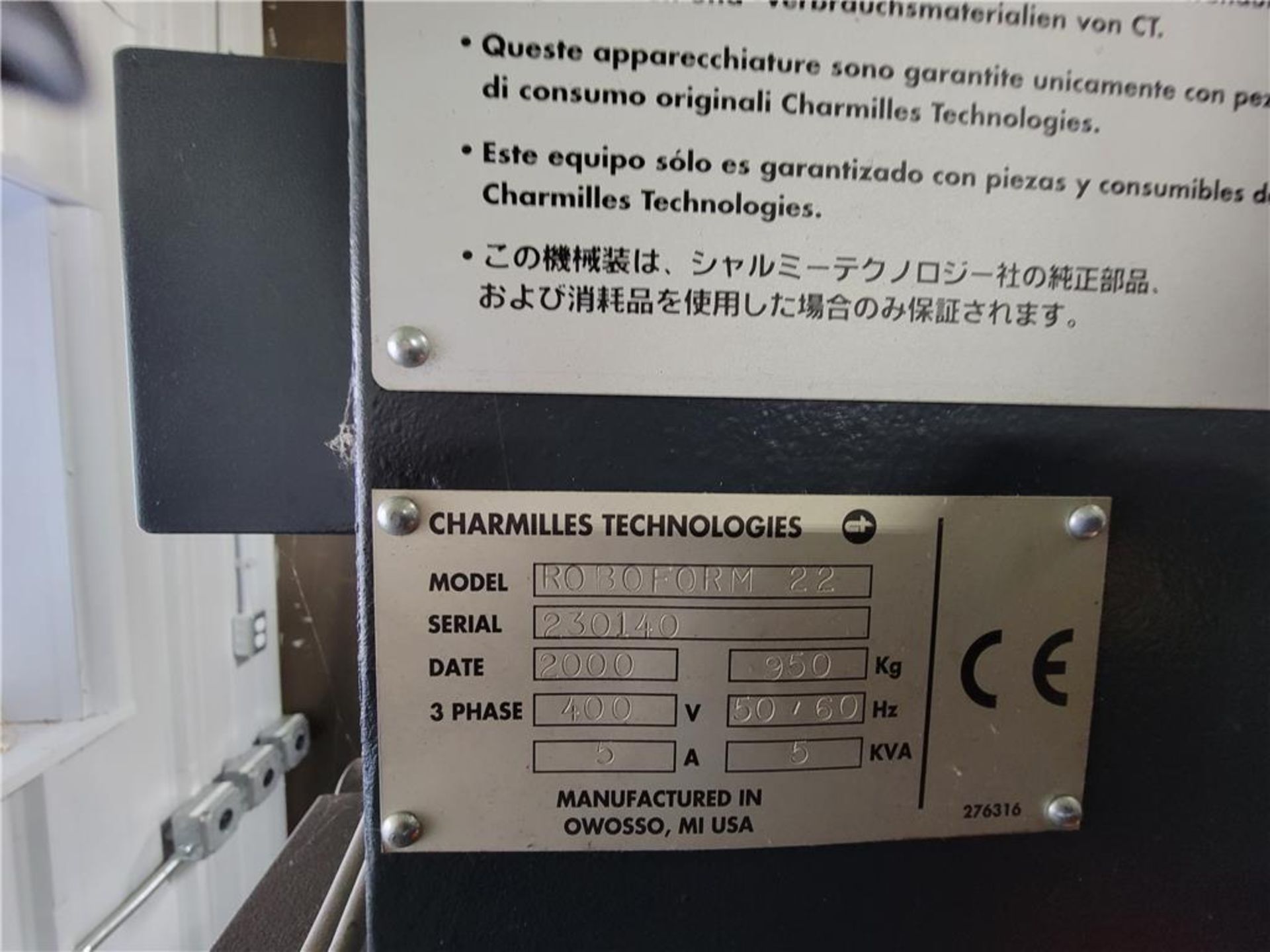 2000 CHANMILLES TECHNOLOGIES ROBOFORM 22 EDM MACHINE, 400V, 3PH, 32-TOOL CHANGER, S/N:230140, W/ - Image 4 of 6