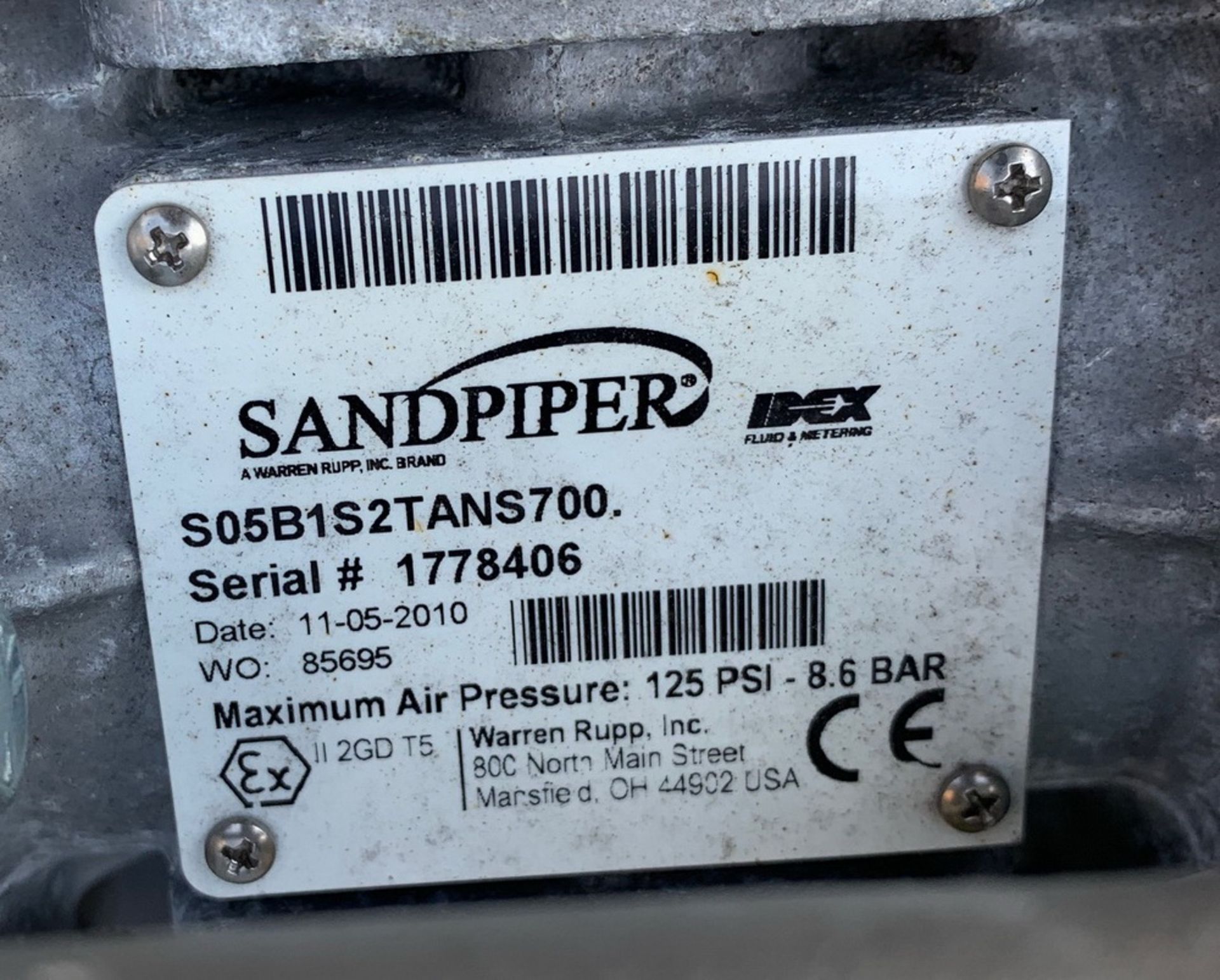 Sandpiper Diaphragm Pump, Model S05-B1S2TANS700, S/N 1778406, 125 psi - Image 4 of 4