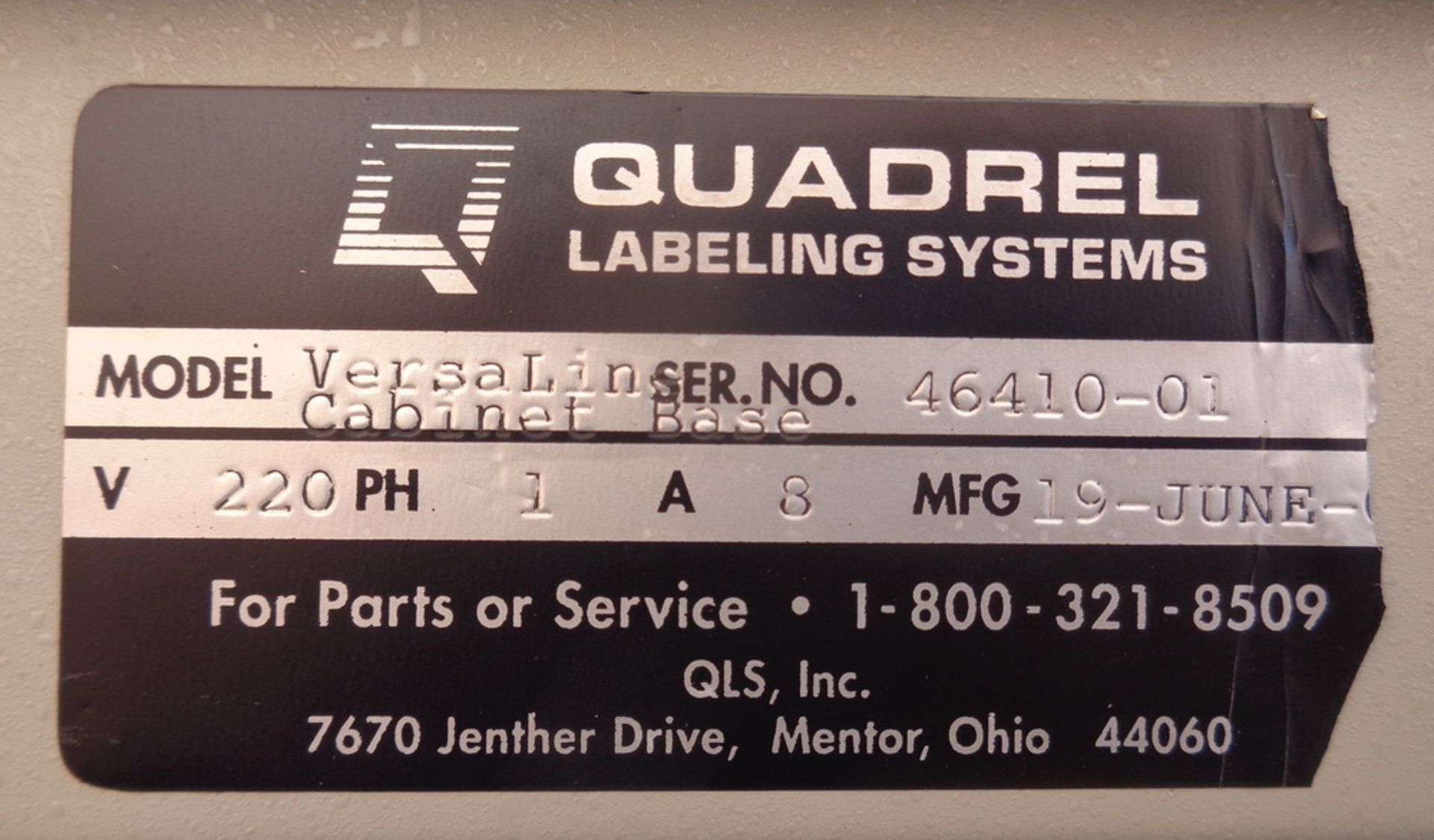 Quadrel Automatic Pressure Sensitive Labeler, Model Versaline, S/N 46410-01 - Image 9 of 14