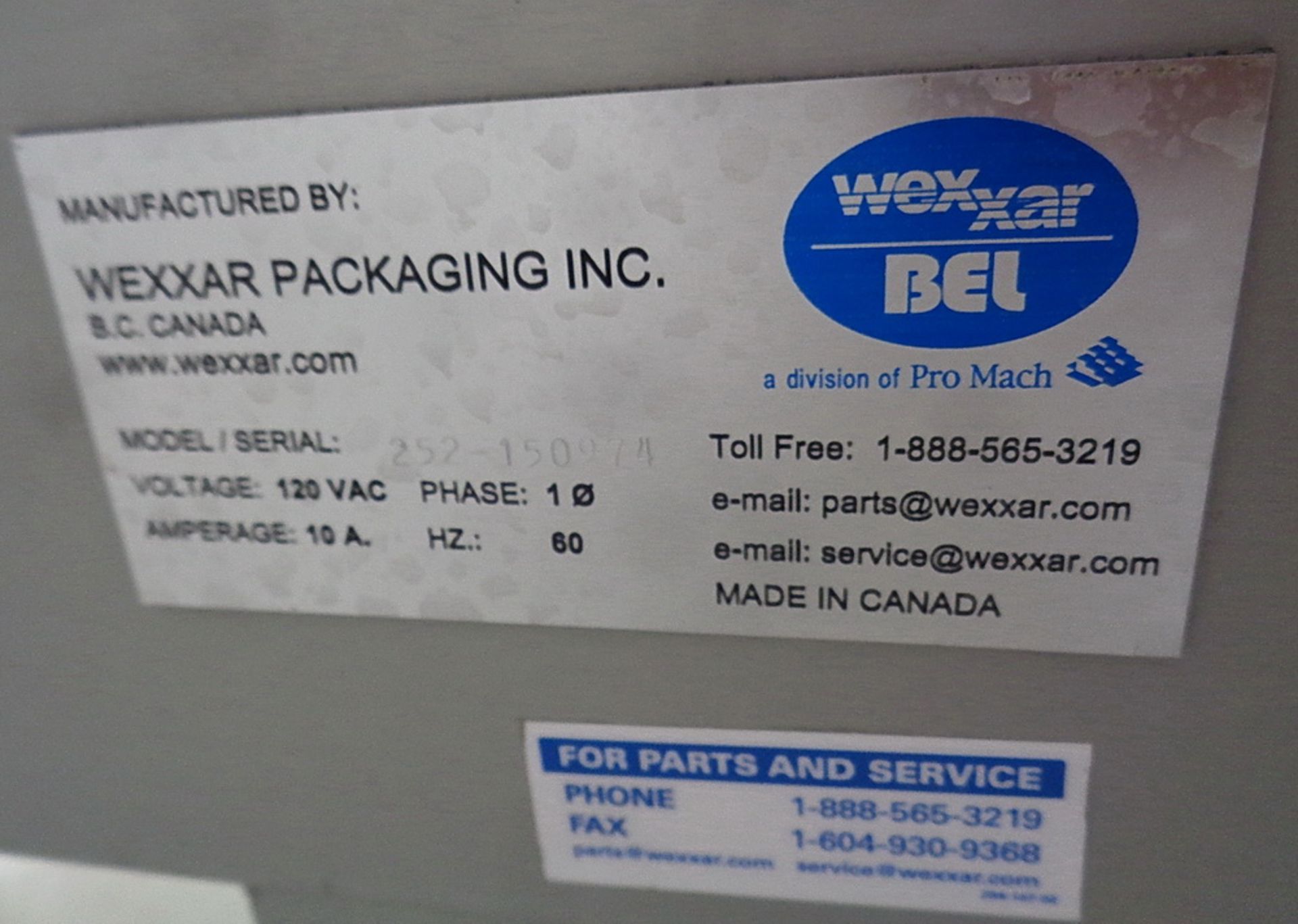 Wexxar BEL Fully Automatic Case Sealer, Model BEL 252, S/N 150974. - Image 6 of 6