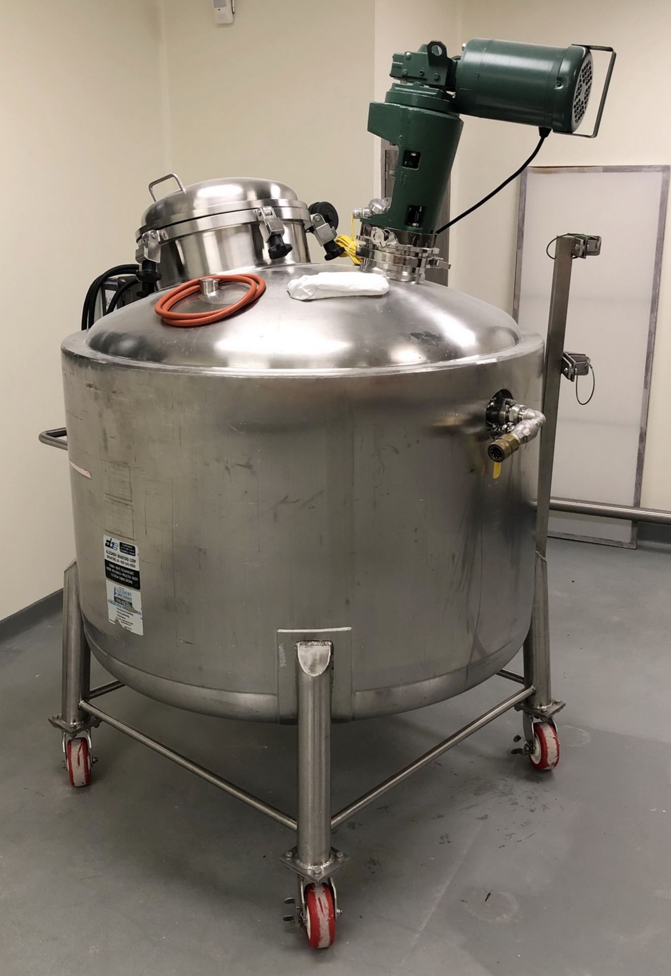 Allegheny Bradford 600 Liter Stainless Steel Jacketed Tank with mixer, S/N 11620-1-1-1