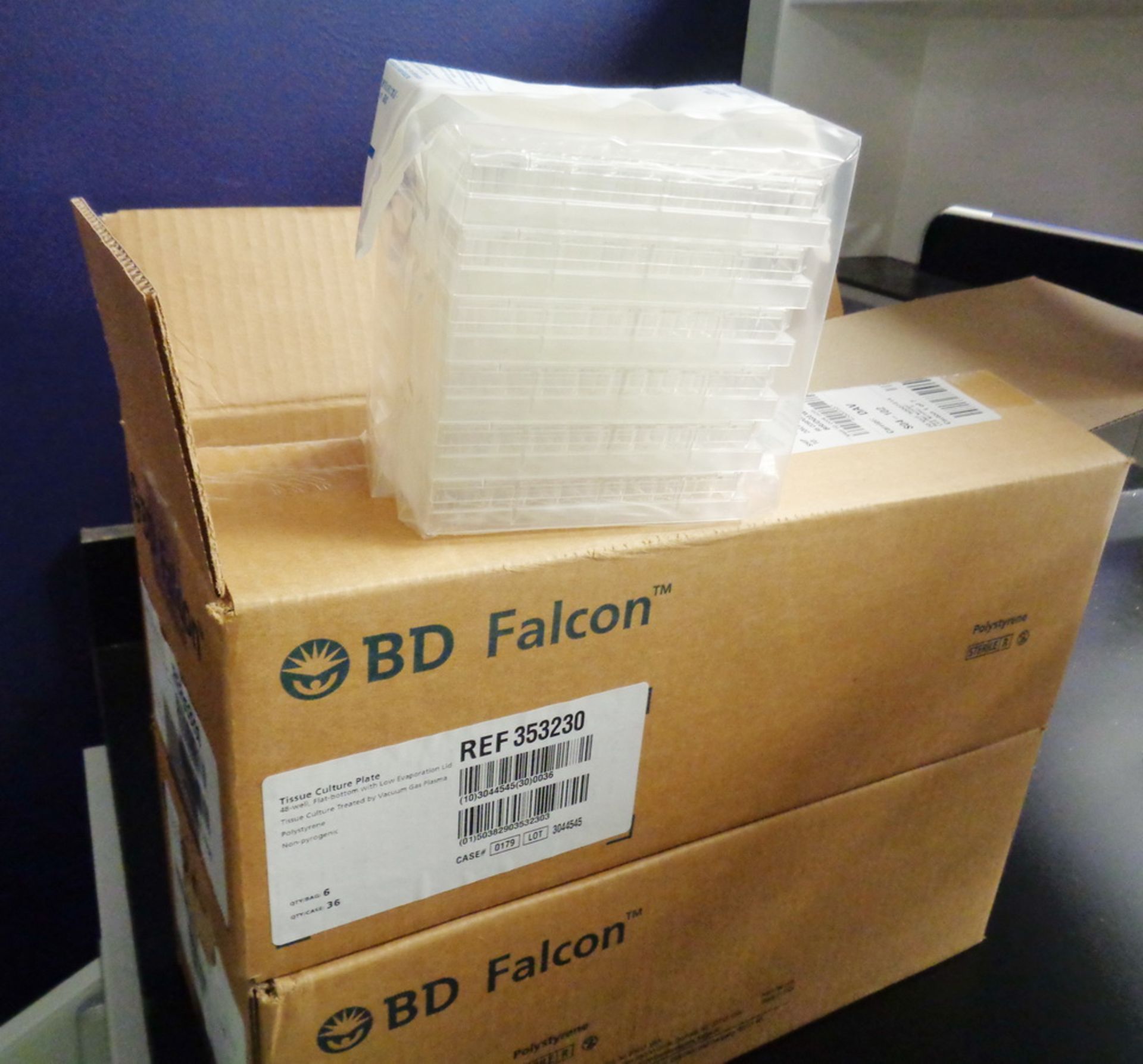 (2) Boxes of BD Falcon Tissue Culture Plates, 48 well, flat bottom, with low evaporation lid