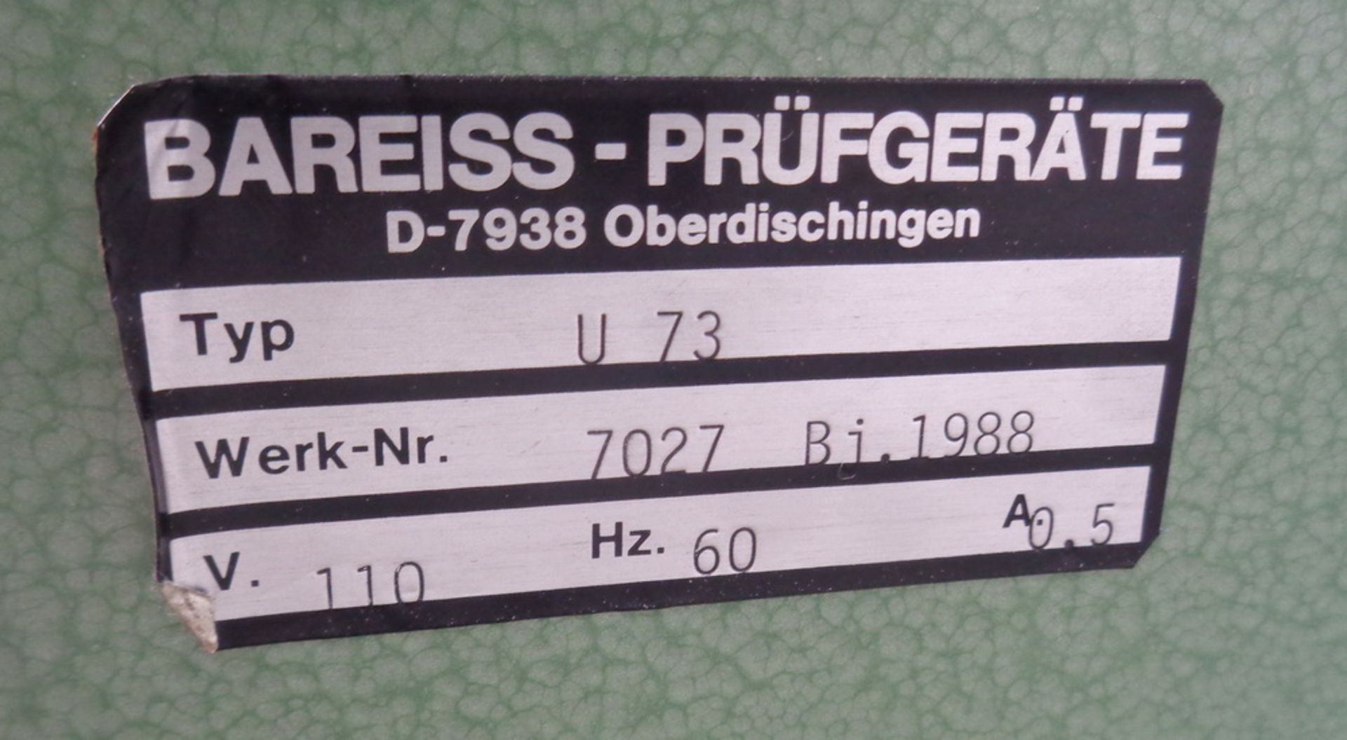 Bareiss Hardness Tester, Model U73, S/N 29658 - Image 3 of 3
